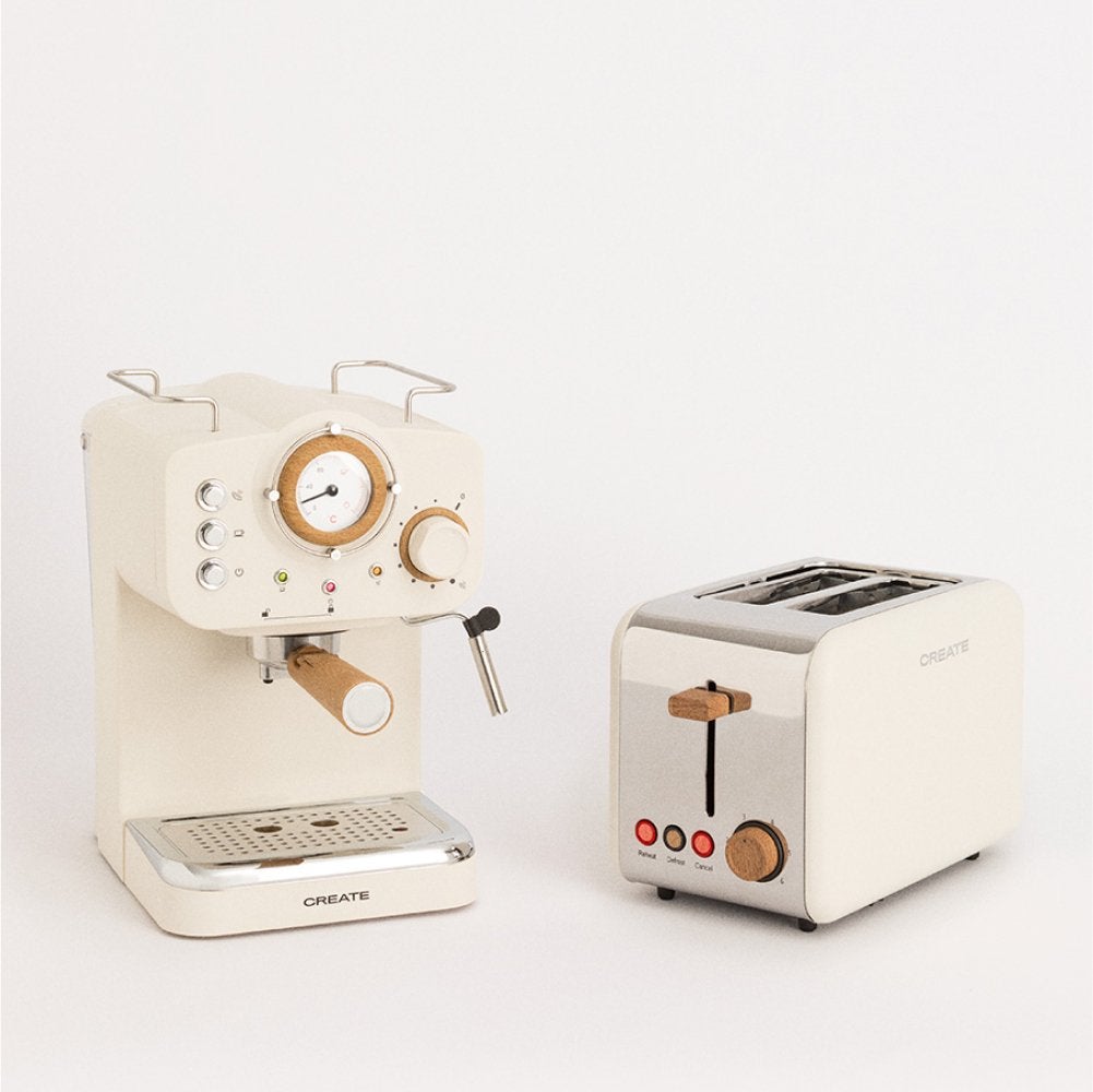 CREATE - Pack toster TOAST RETRO + ekspres do kawy THERA RETRO z matowym wykończeniem - Blanc cassé