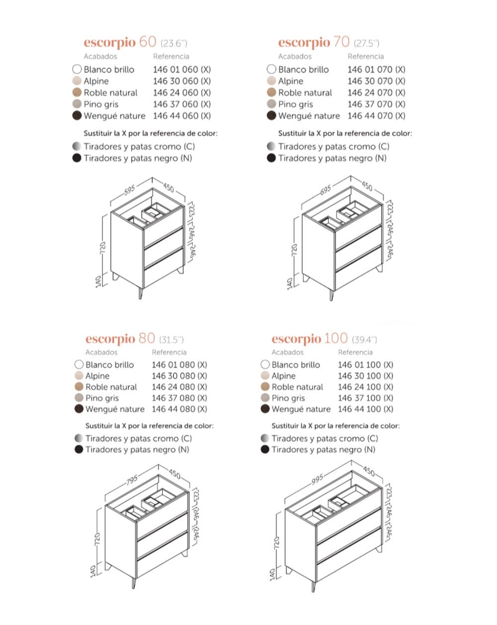 Armadio da bagno montato a pavimento con lavandino | 60 cm | 3 cassetti con chiusura e organizzatore imbottiti | Bianco lucido - Cromo lucido - 4