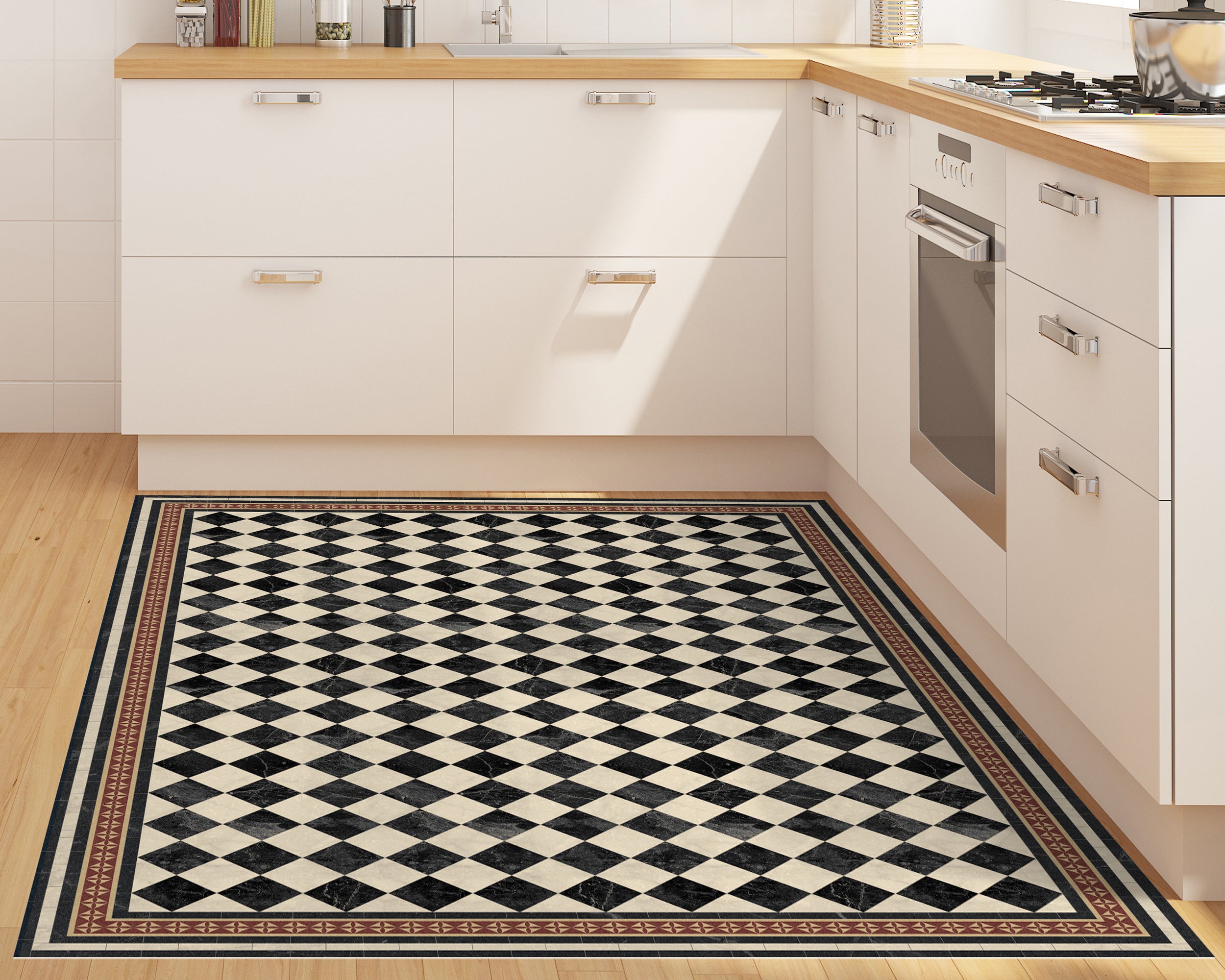 Tapis antidérapant en vinyle Scacchi 200x300 cm - PVC imprimé, lavable, ignifuge, pour le salon ou la cuisine, style hydraulique - 4