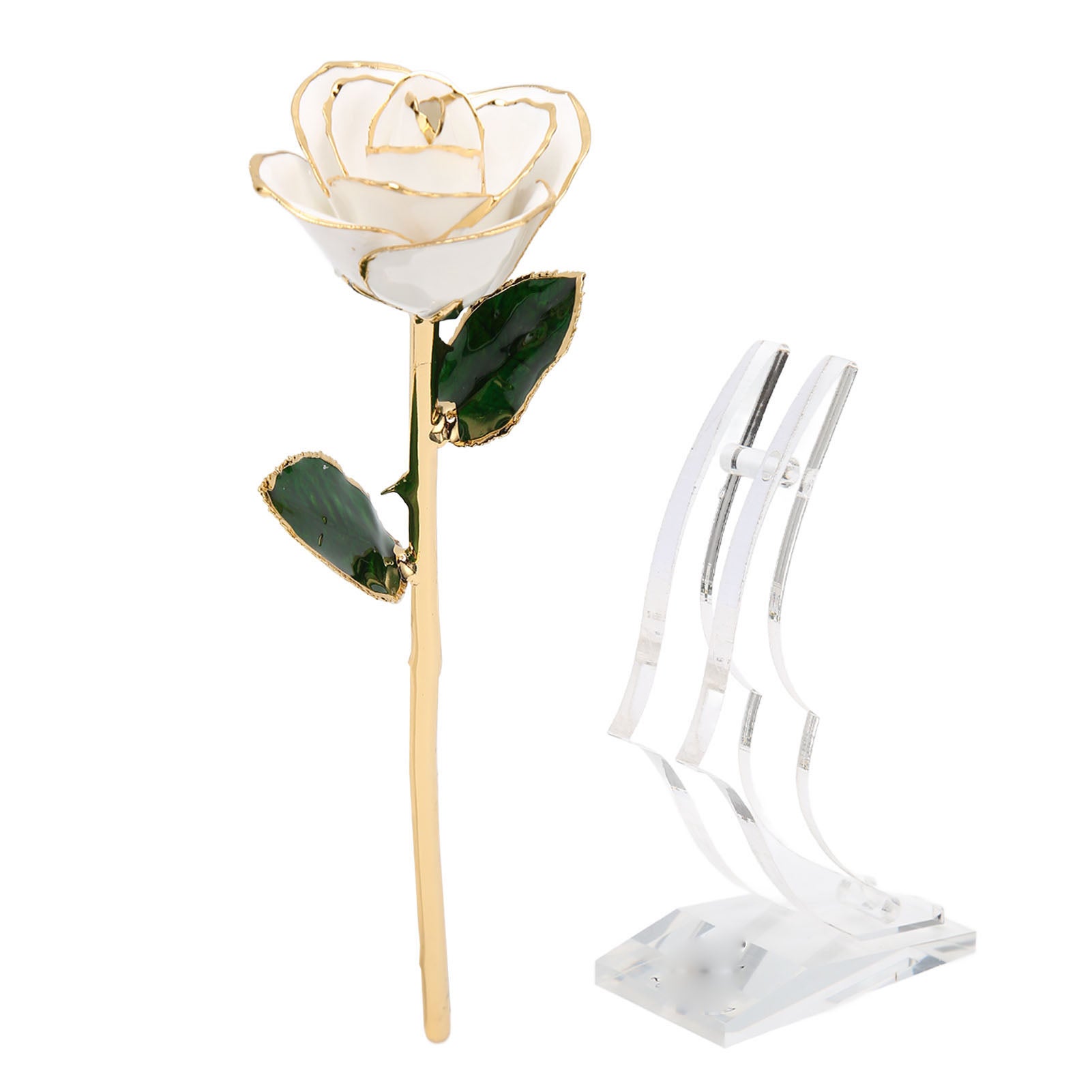 Rose plaquée or 24 carats avec support, décoration florale en rose ...