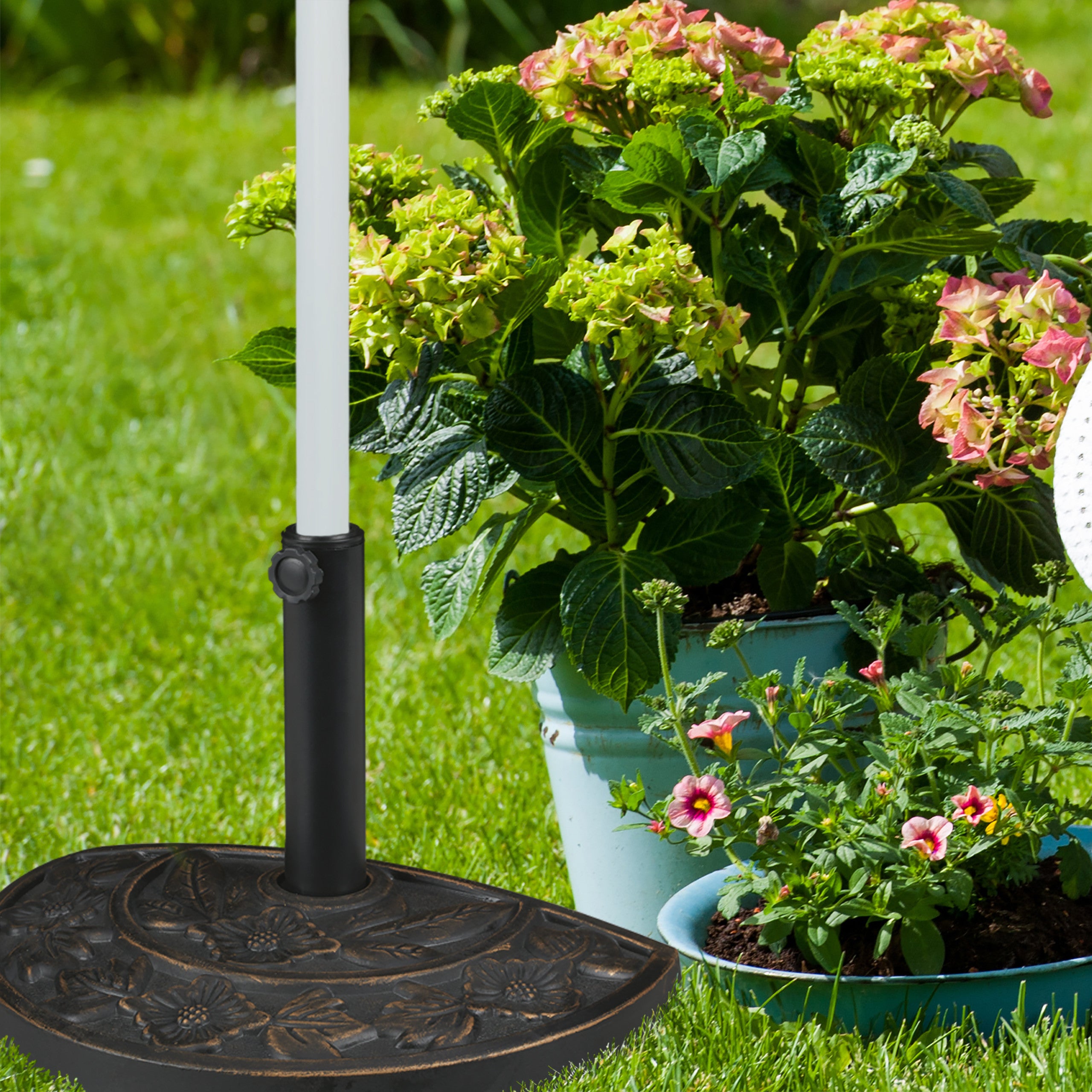 Pieds de parasol demi-rond, résistant aux intempéries, lourd, terrasse, barre 38mm, 50 x 32 cm, marron, Relaxdays - 2