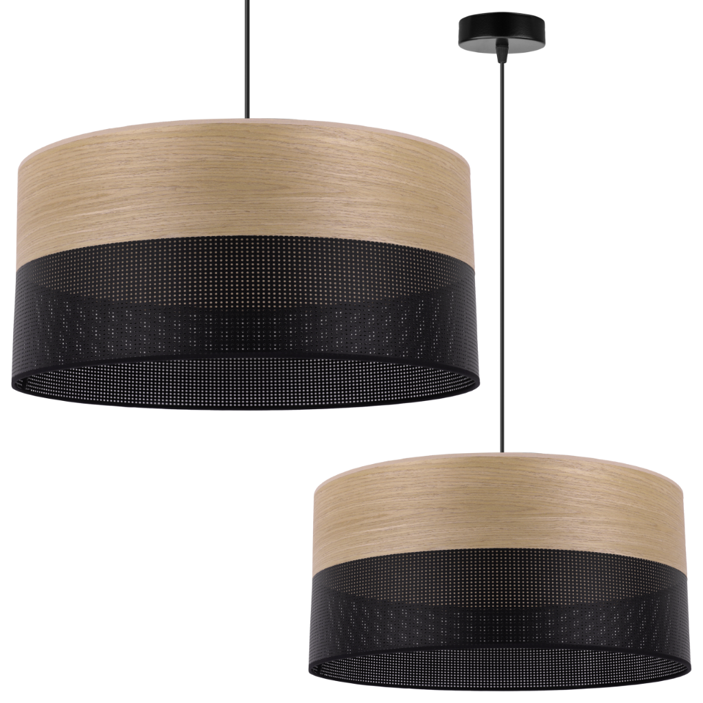 Lampa sufitowa wisząca Wood czarny fornir 1xE27 abażur 44cm dąb złocisty Light Home LH