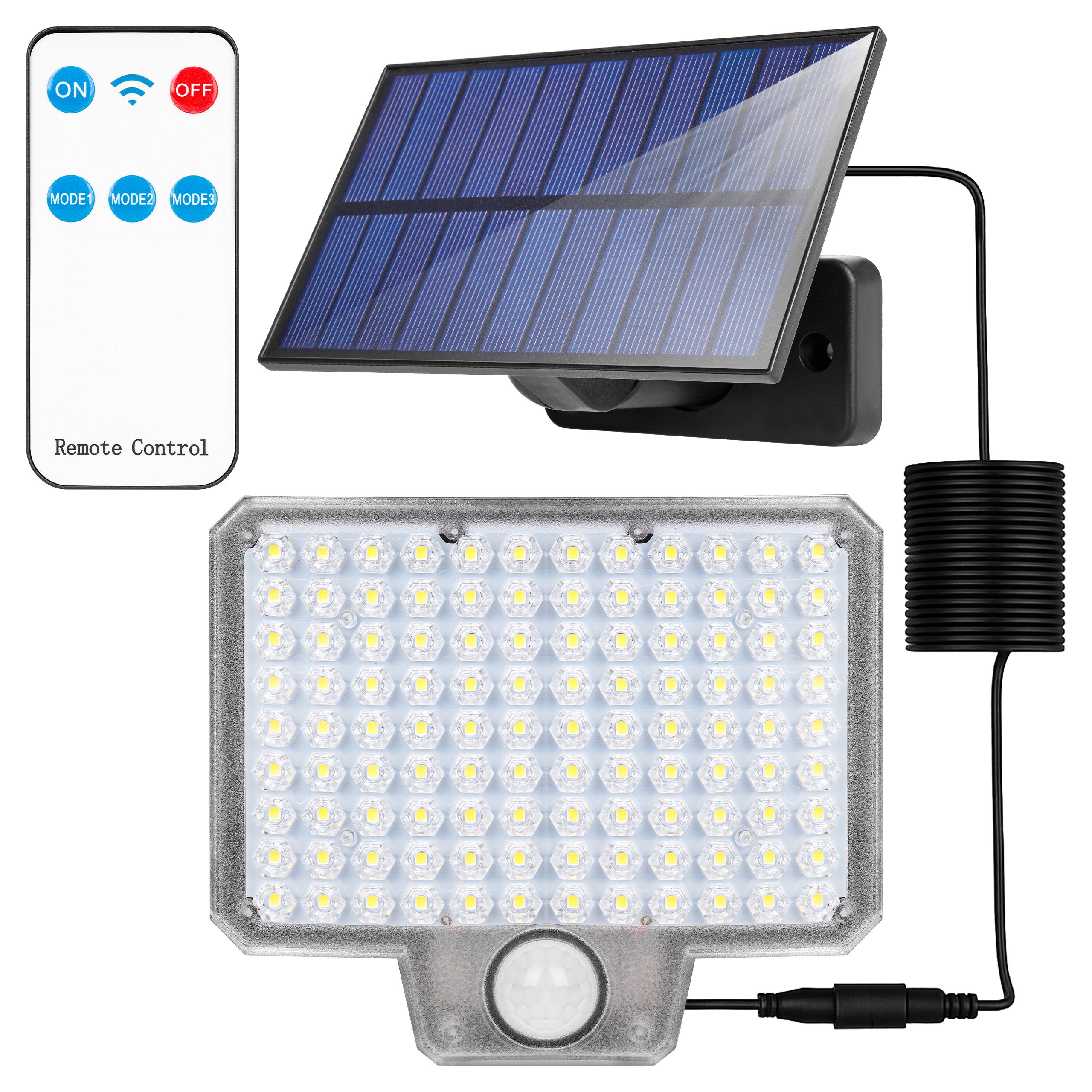 Naświetlacz solarny LED z czujnikiem ruchu PIR 108xSMD 10W IP44 zimna biel 6500K z pilotem czarny MasterLED