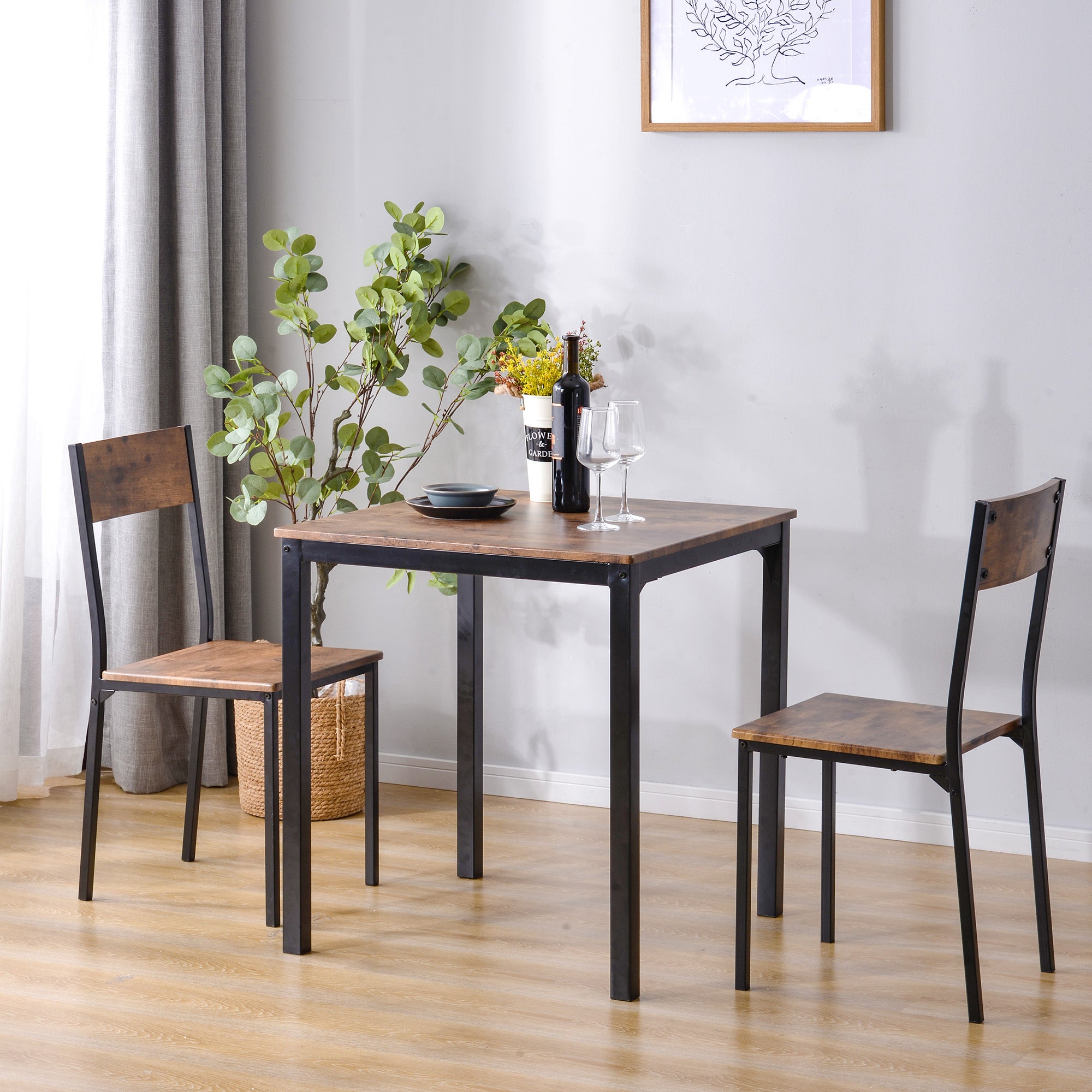 GIANTEX Set di 3 Pezzi da Giardino, Set Tavolo e Sedie, Tavolo con 2 Sedie, Set Mobili da Esterno, Ideale per Cucina, Balcone, Caffetteria, Giardino e Terrazza, Moderno (Nero