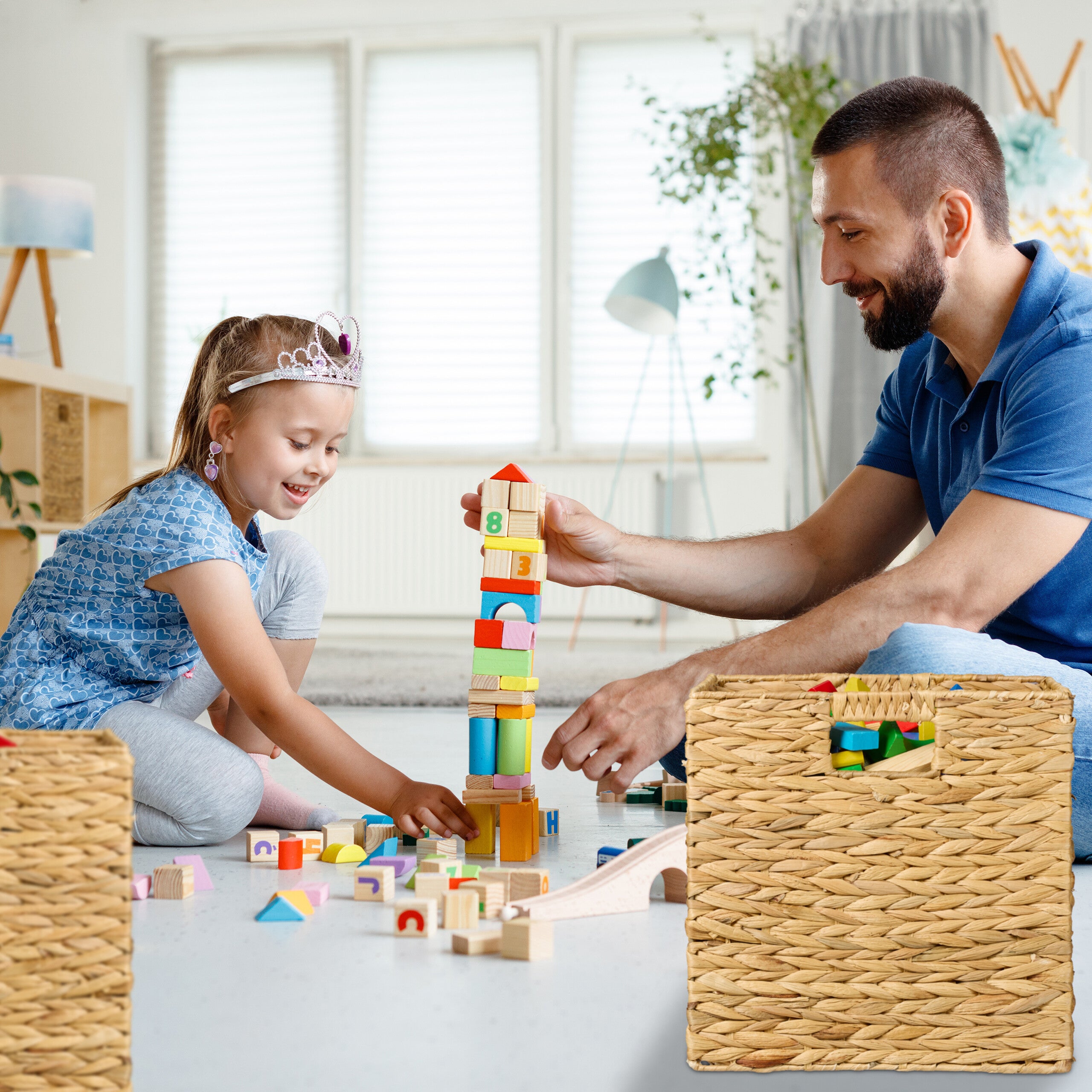 Panier de rangement, lot de 4, pour les jouets et vêtements, H x L x P : 30 x 30 x 30 cm, nature, Relaxdays - 3