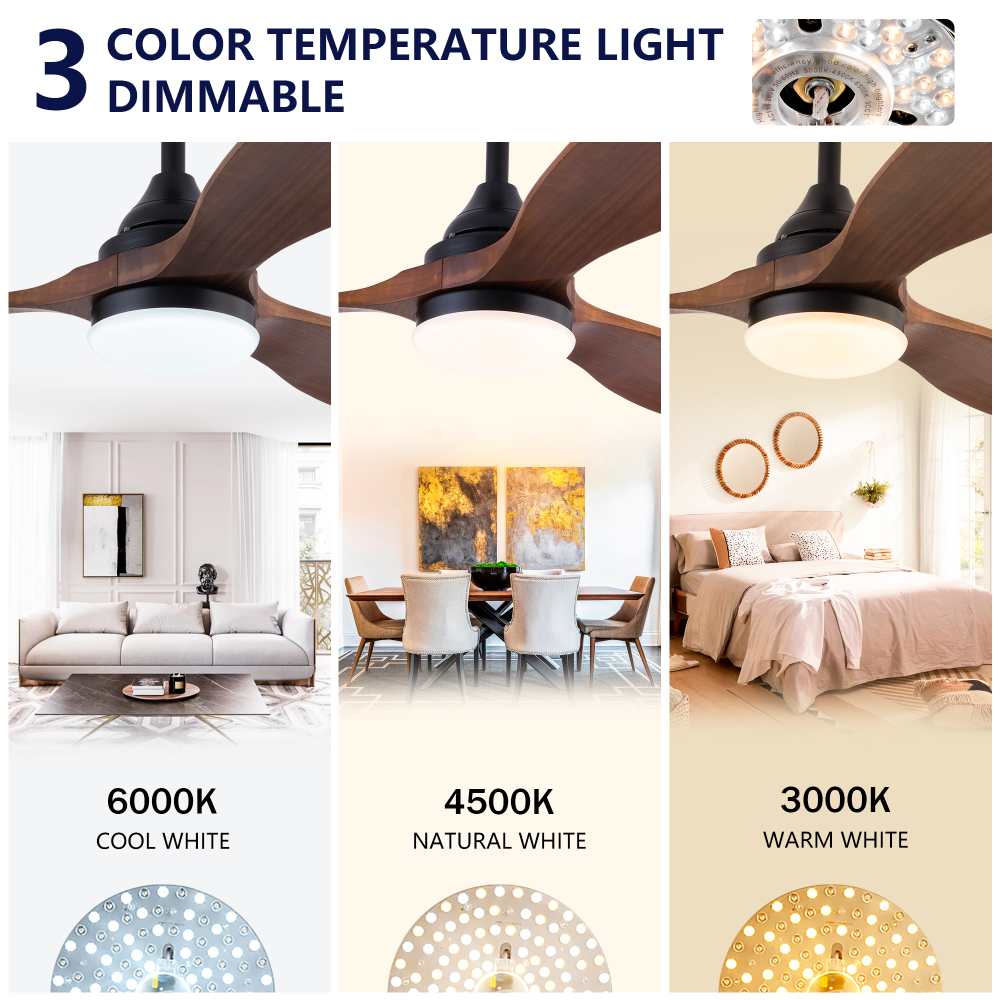 Ventilateur Plafond 132 cm Noir avec LED – 3 Pales Bois Massif, Moteur DC Silencieux, Télécommande avec Mémoire - 7
