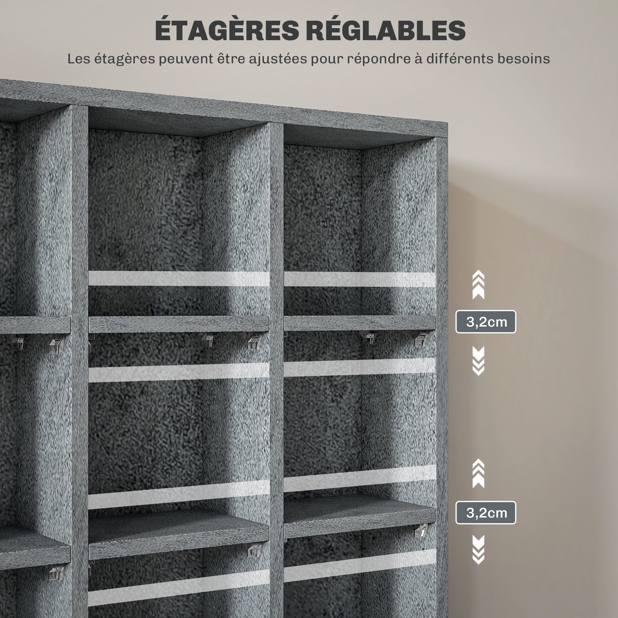 Meuble rangement multimédia 24 compartiments bois gris | Leroy Merlin