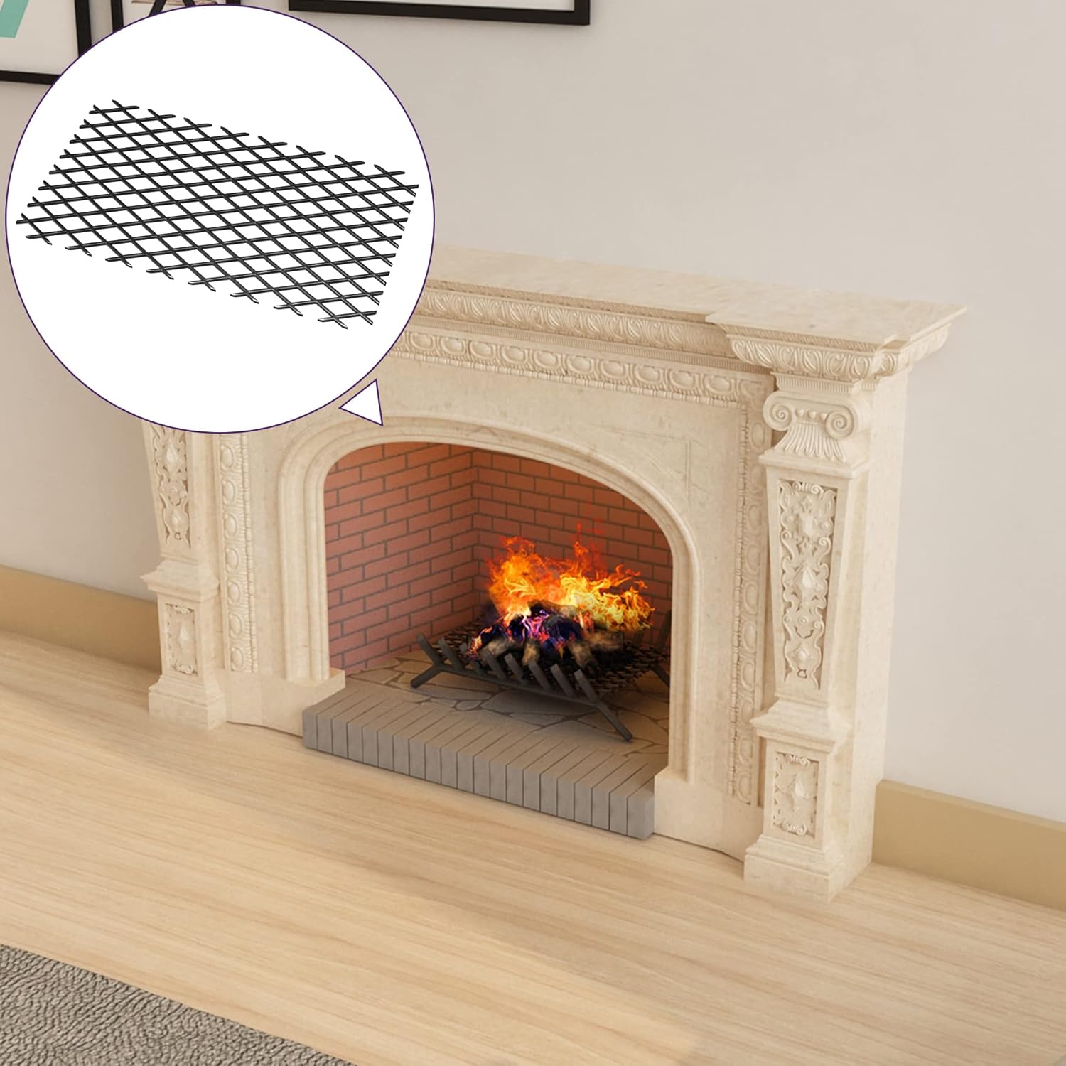 Portecendres pour cheminée, grille de cheminée, maille de fixation — free download