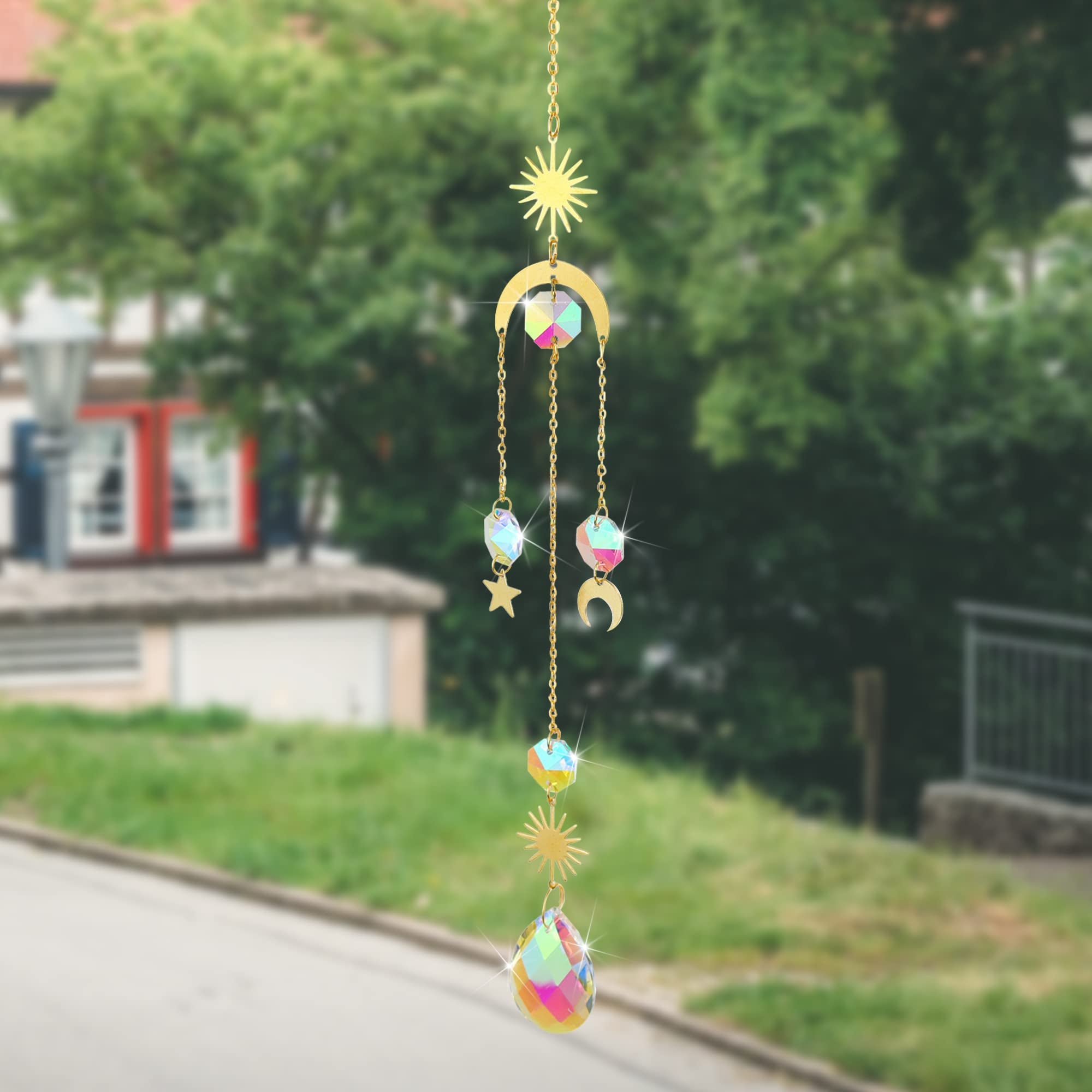 Campanello A Vento Di Cristallo A Mezzaluna: Acchiappasole In Vetro K9 Con Prisma Arcobaleno Per Finestra E Giardino - 2