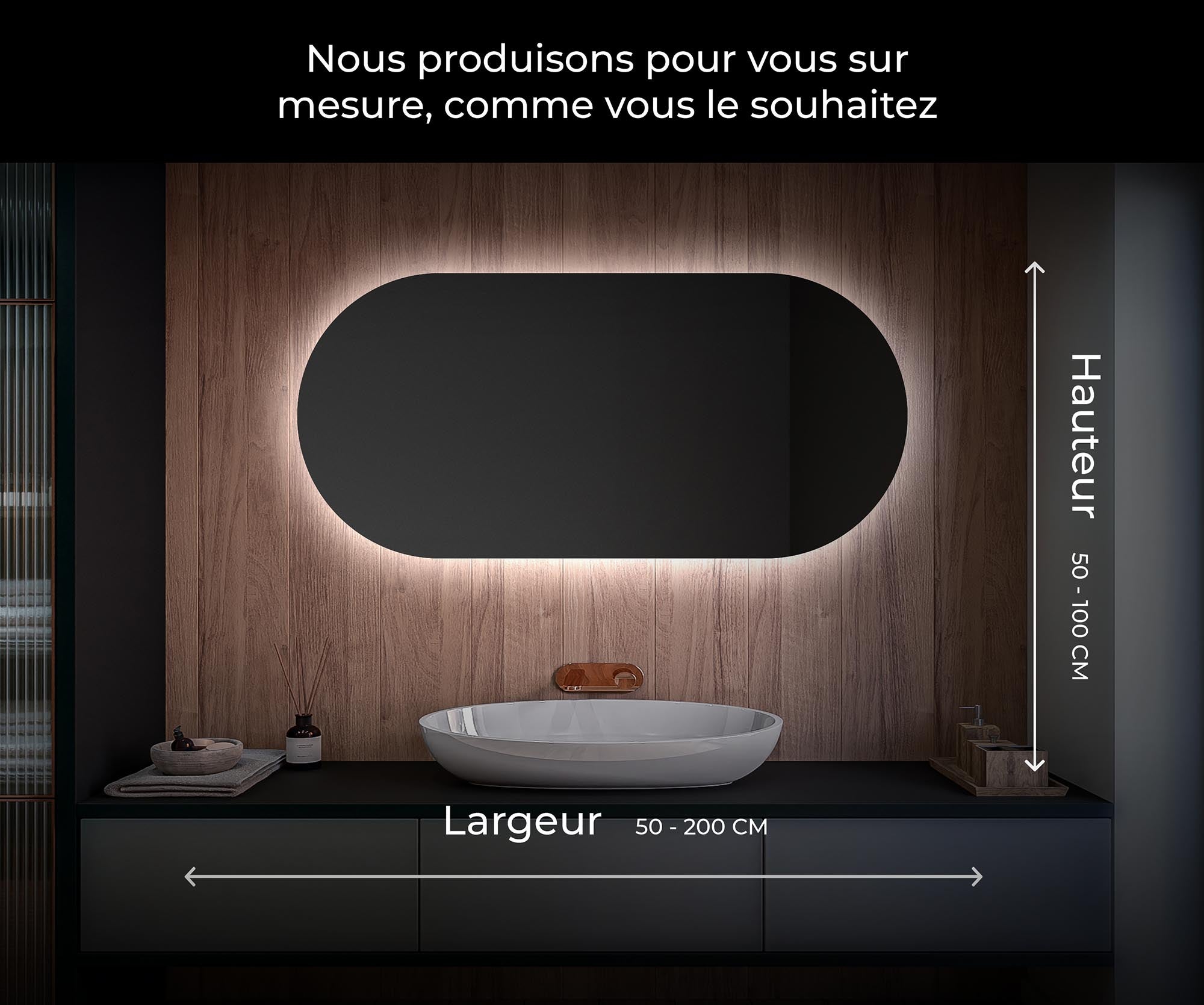 Miroir avec LED Illumination Salle de Bain (110x60cm) LED Lumineux Miroir avec Éclairage (TST107) Blanc Froid 7000K - 3