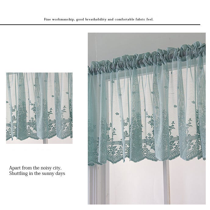 1. Zasłona tiulowa, zasłona tiulowa żakardowa, zasłona w stylu rustykalnym, karnisz nie jest wliczony w cenę, niebieska (szer. 74 cm x wys. 61 cm) - 5
