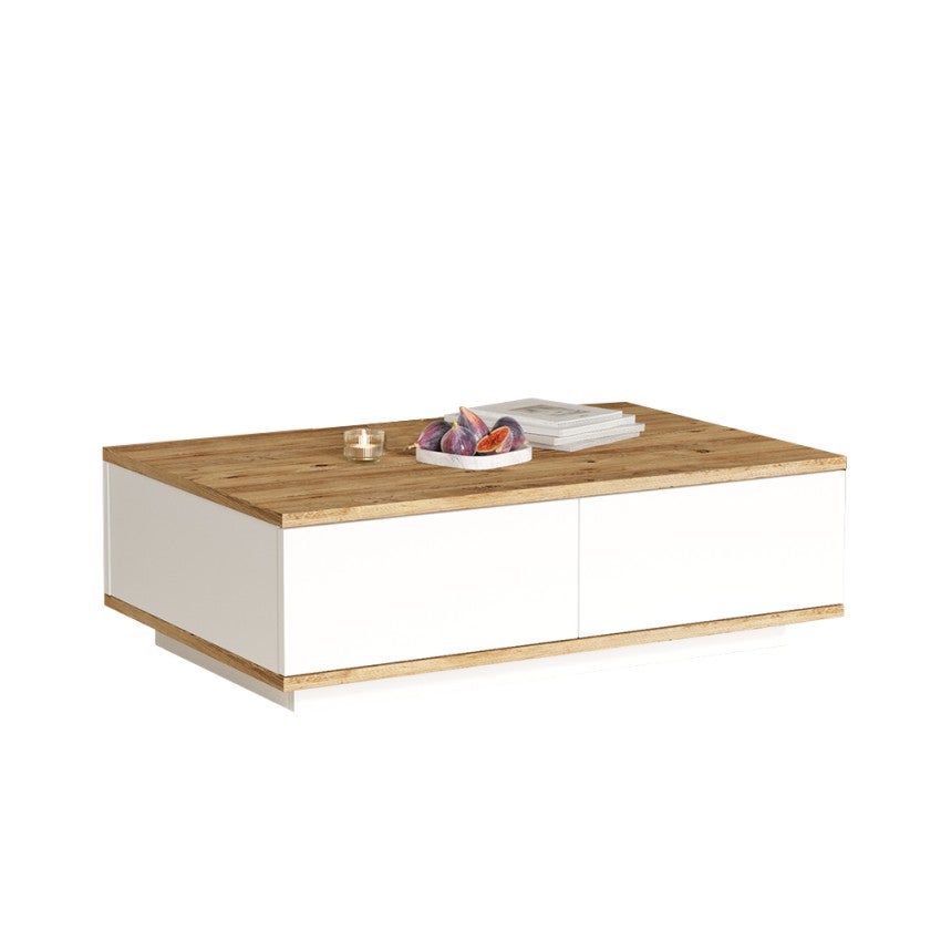 Tavolino bianco basso da salotto con 2 ante in legno 90x60cm Tynne - 5