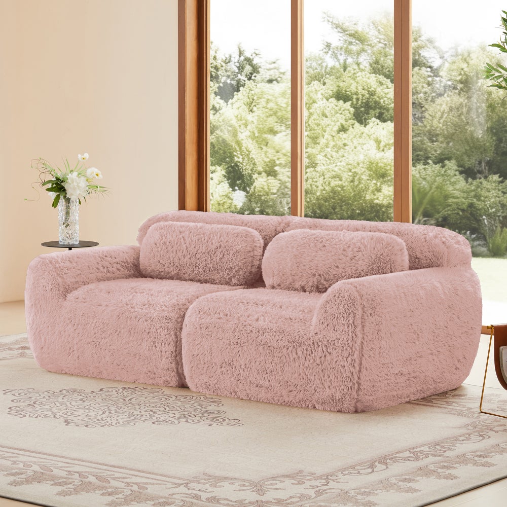 Sofa 2-osobowa modułowa, pluszowa, bezramowa, dowolnie łączona, z poduszkami, czerwona