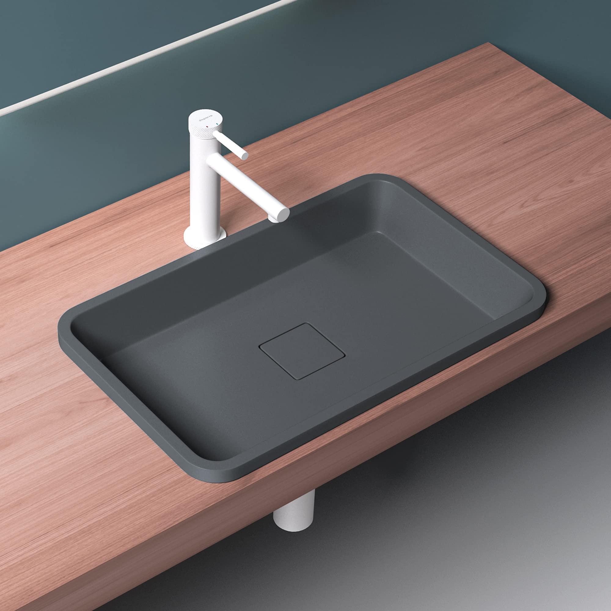 Vasque à Encastrer, Lavabo Rectangulaire, Lave Mains Gris Noir Mat en Résine, 53x33x10,5cm, sans Trop-Plein, Cache-Bonde Inclus, Col104 Mai & Mai - 8