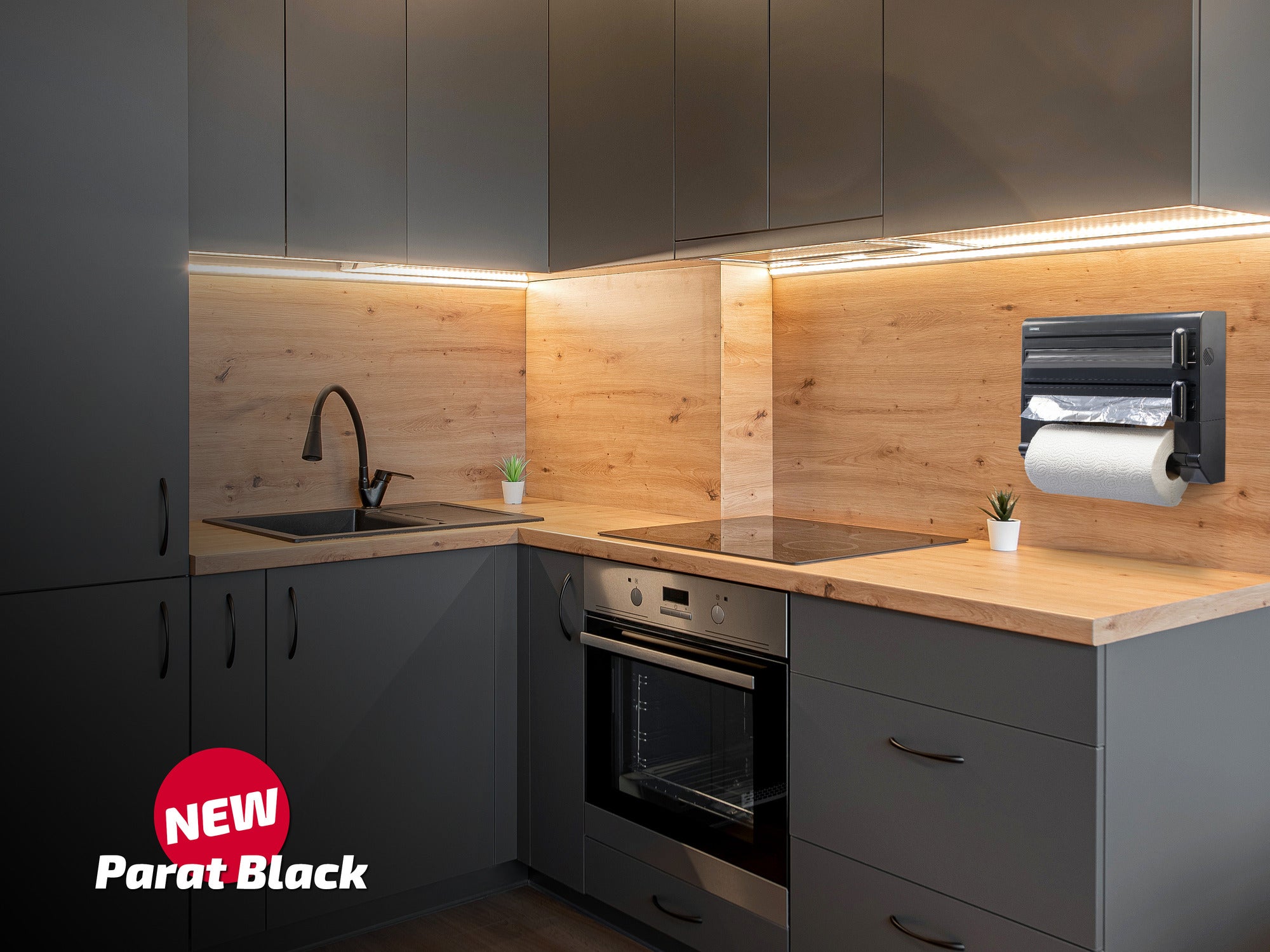 Leifheit dérouleur mural Parat Black 25794, porte-rouleau mural cuisine pour 3 rouleaux avec lames tranchantes, noir - 5