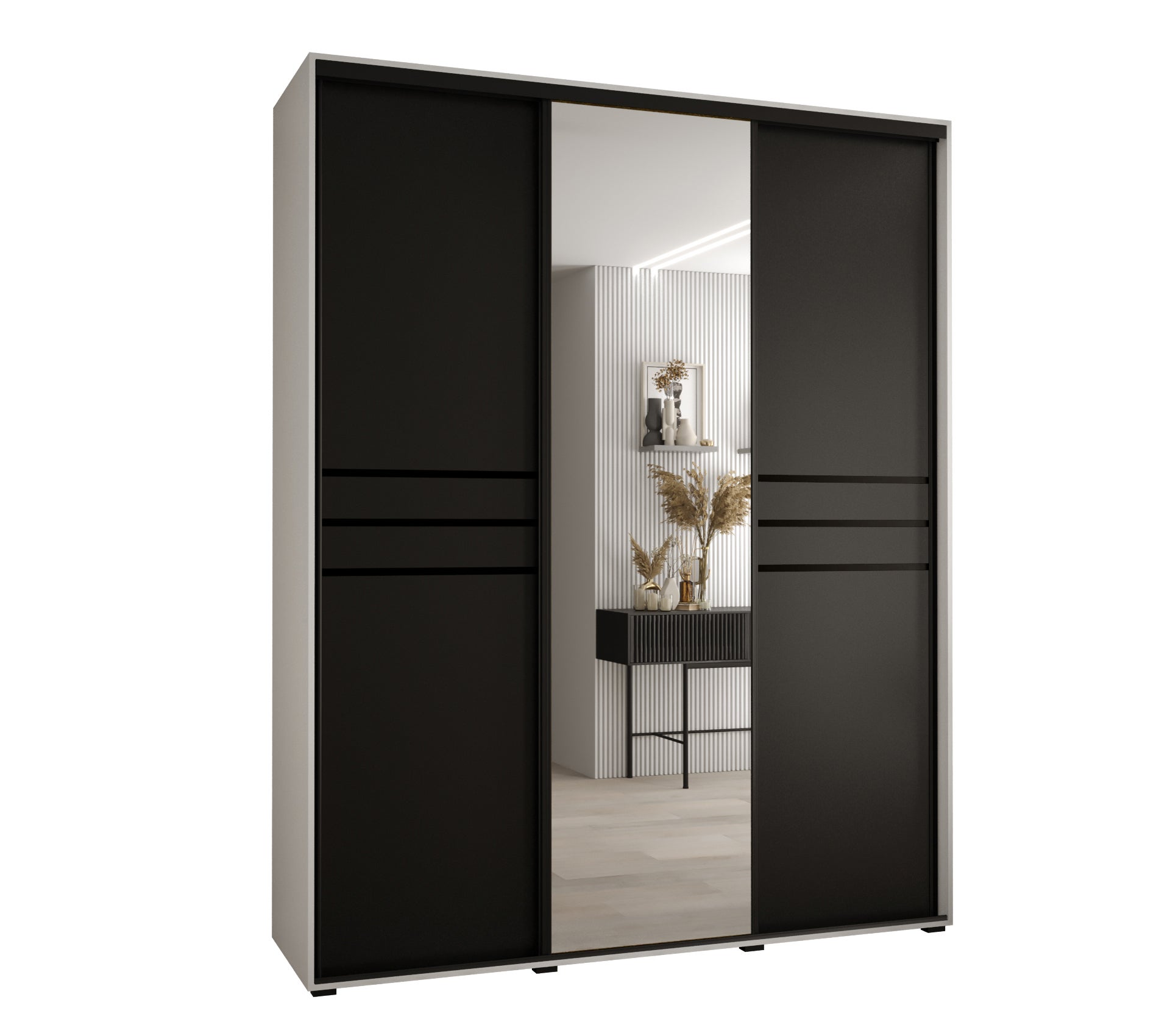 Szafa przesuwna z lustrem wysoka Davos 11 200 x 60 x 235,2 cm biały + czarny + u. czarny - Abiks Meble