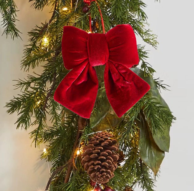 Colgante de lazo navideño, adorno de terciopelo rojo, lazo colgante, adecuado para reuniones familiares y decoración de tiendas (tamaño grande). - 5