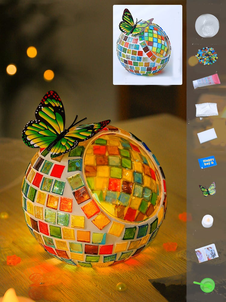 5X (Portacandele In Vetro A Mosaico/Portacandele Da Tè/Vaso/Portapenne 5X (Portacandele In Vetro A Mosaico/Portacandele Da Tè/Vaso/Portapenne