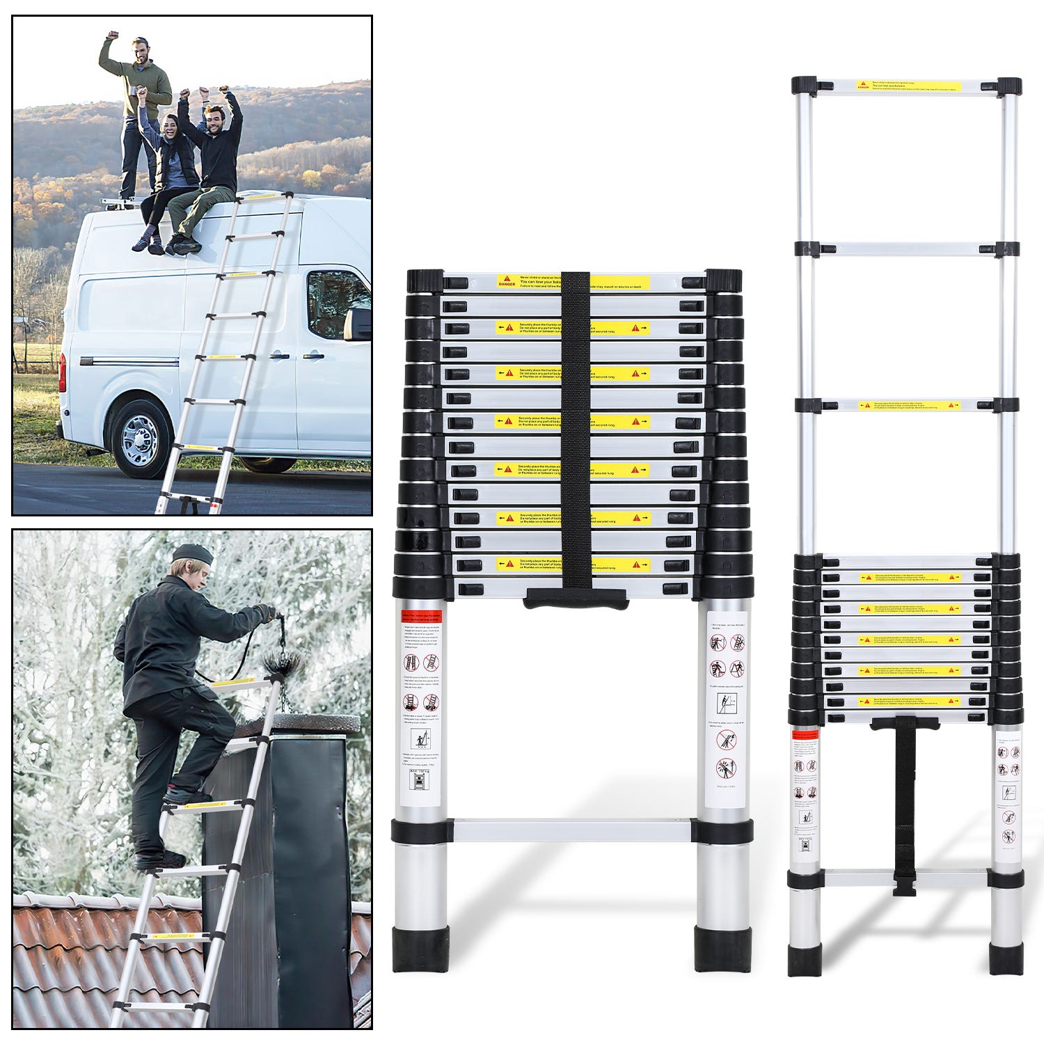 4,4m Echelle Télescopique Portable Multifonctions Aluminium Pliable ...