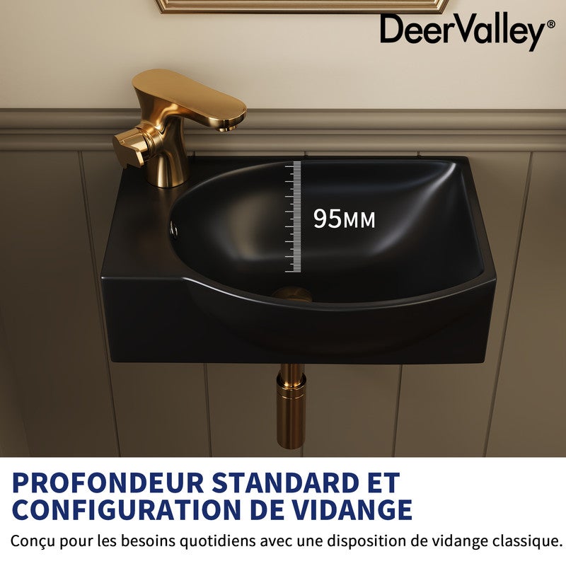 Vasque Lave Main DeerValley 400×280 mm, vasque rectangulaire en céramique noire mate, cuve à droite avec trou de robinet à gauche - 4