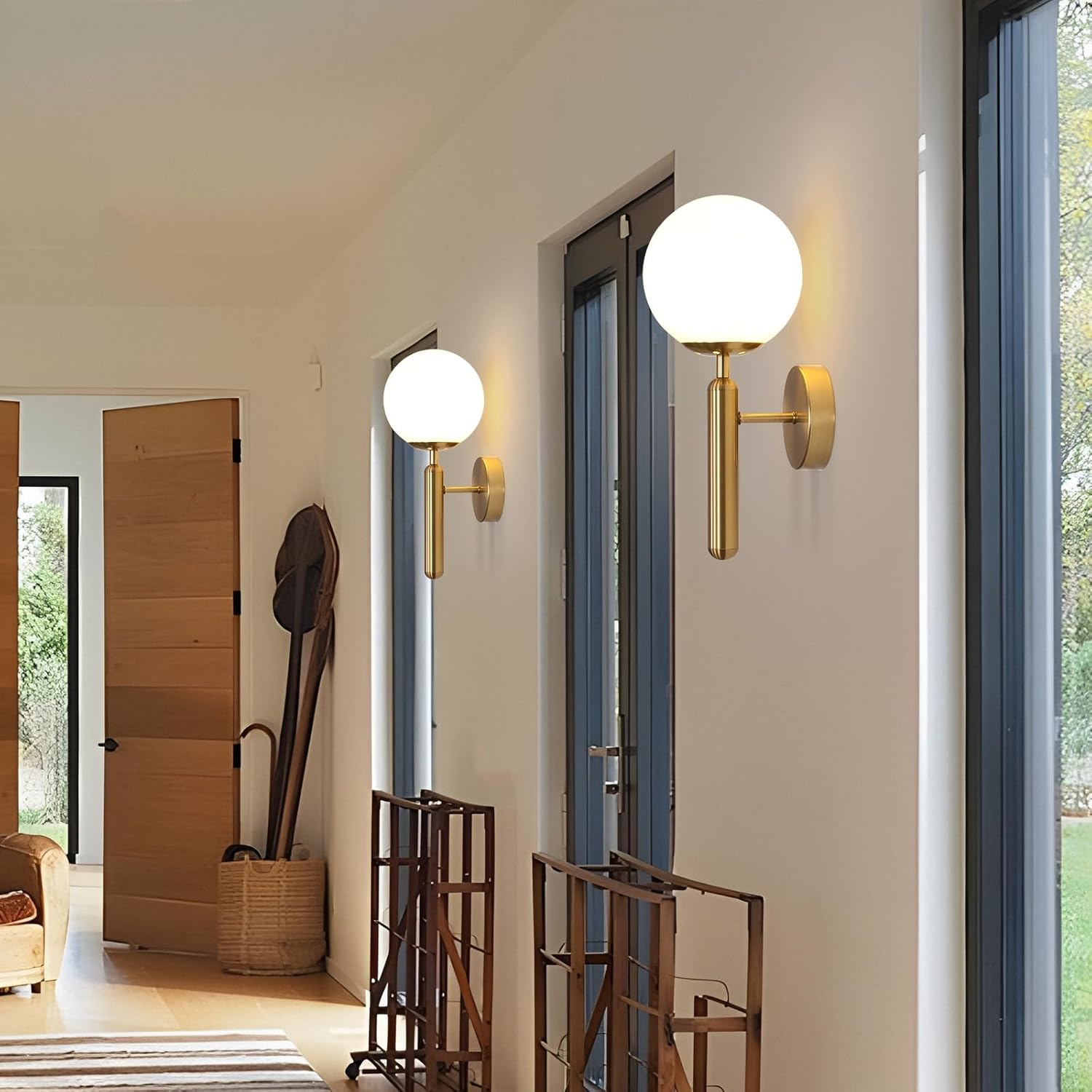 GLAMARIS Moderne Applique Murale LED Intérieur,Or E27 Lampe de Murale,Appliques avec Abat-Jour en Verre, pour Chambre,Salon, Couloir,Sans Ampoule - 5