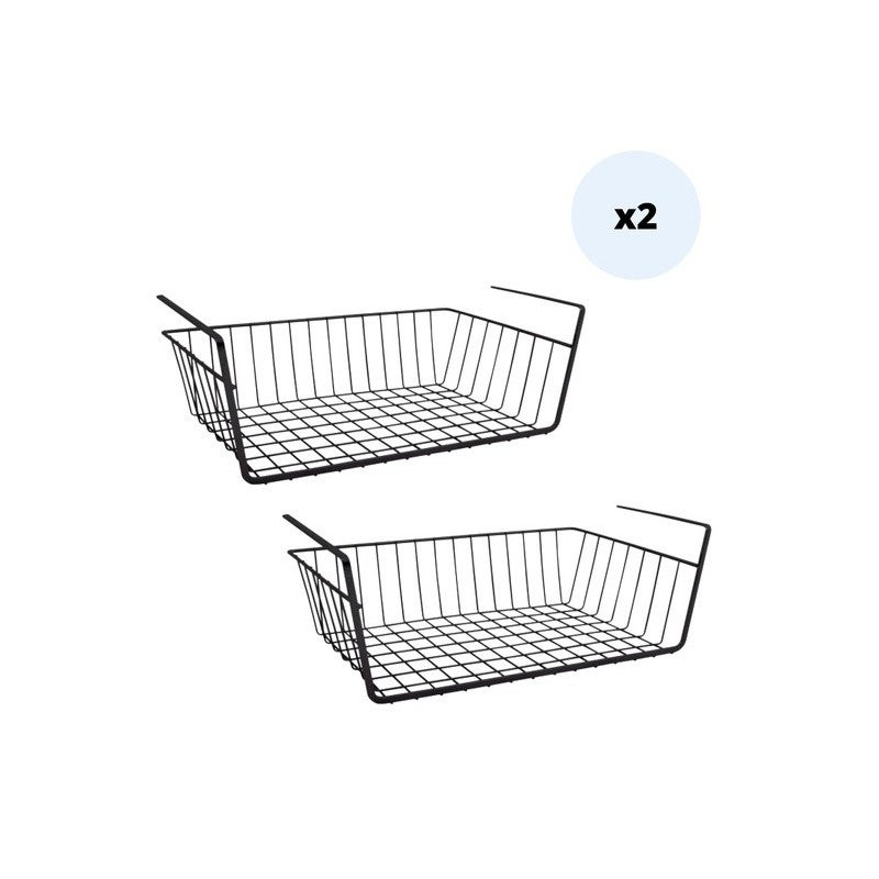 Lot De 2 Paniers Suspendus Amovibles En Métal Noir - Rangement Cuisine, Bureau, Réfrigérateur Et Armoires