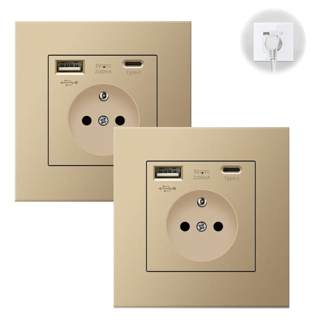 Pack de 2 enchufes de pared con USB y Tipo C, toma de corriente con ...