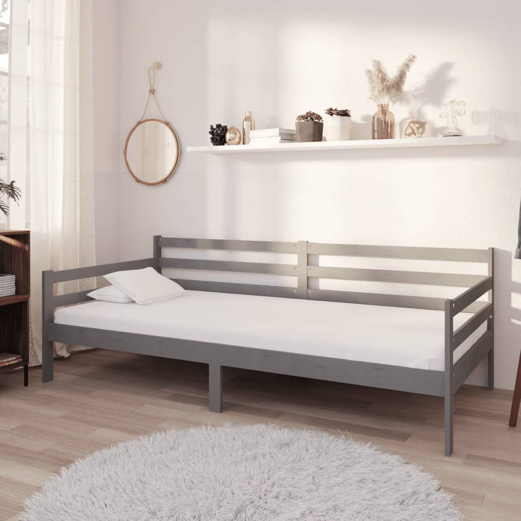 Maison Exclusive Lit de repos avec matelas 90x200 cm Gris Bois de pin massif Leroy Merlin