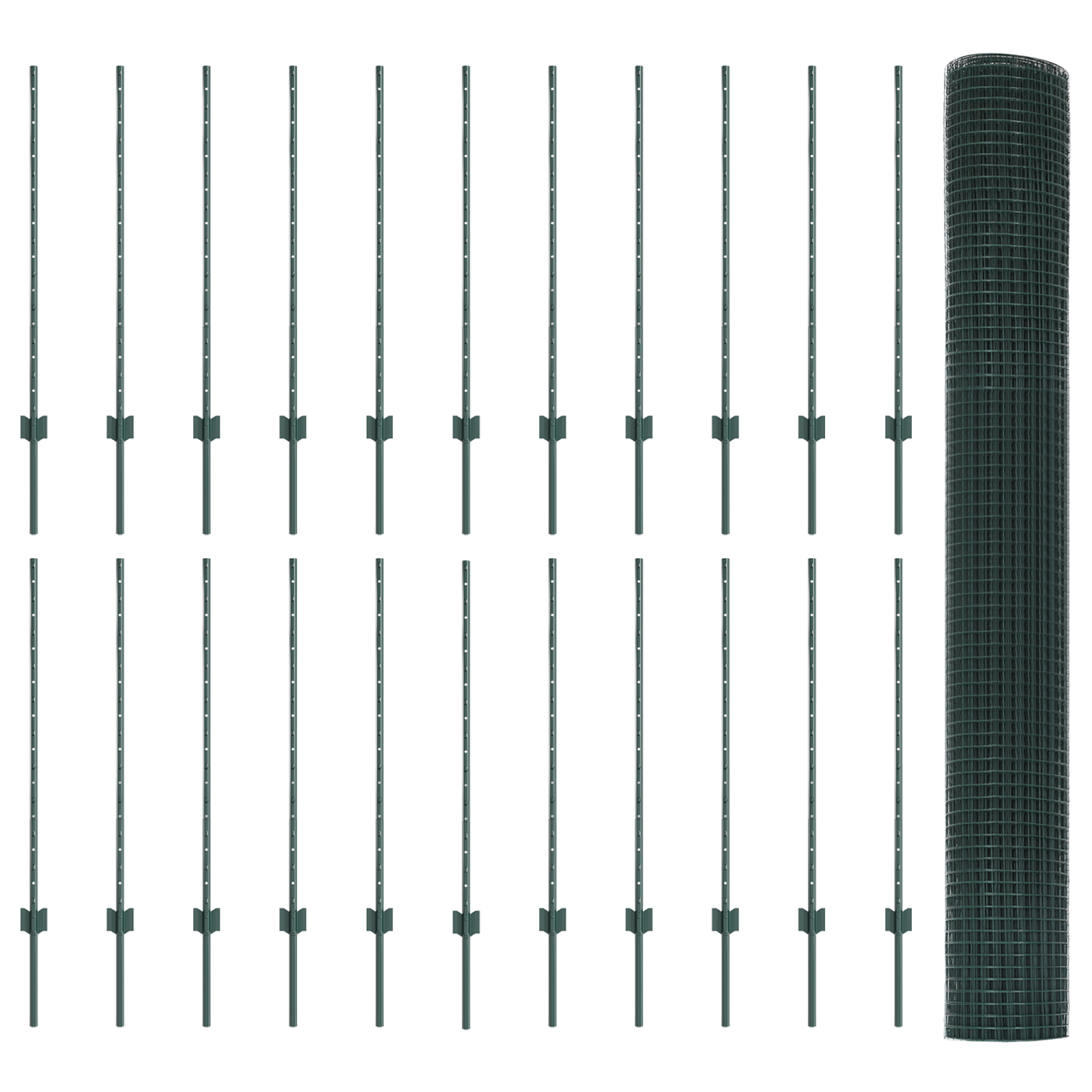 Ogrodzenie z słupkiem Zielony 1 x 50 m Stal i PVC vidaXL