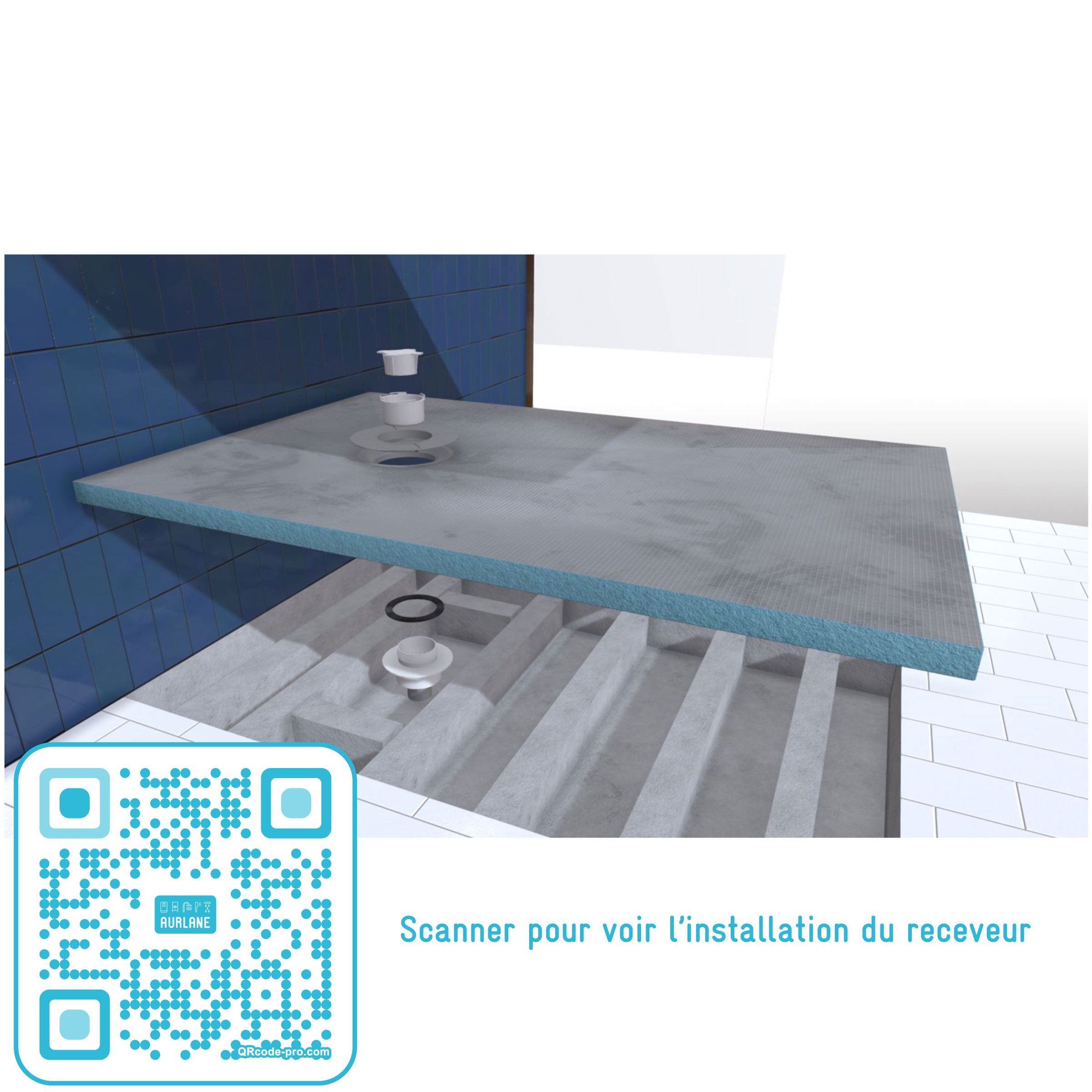 Receveur de Douche à Carreler 90x140 cm avec Bondes à Sortie Horizontale - Grille Inox - 2