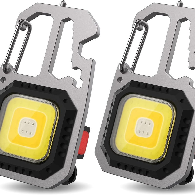 2 SZT. Mini Przenośna Lampa Robocza 7 Trybów Brelok Latarka Wodoodporna Lampy Inspekcyjne Akumulator, z Otwieraczem do Butelek, Podstawa Magnetyczna