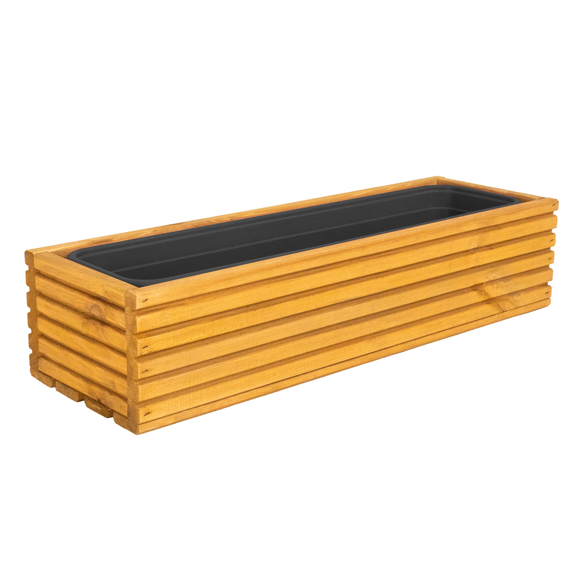 Boîte à fleurs en bois | Boîte à plantes | Pot de fleur 64 x 20 x 14,5 cm | Pot d'herbes | Pot avec insert en plastique | Imperméabilisé | Brun clair - 2