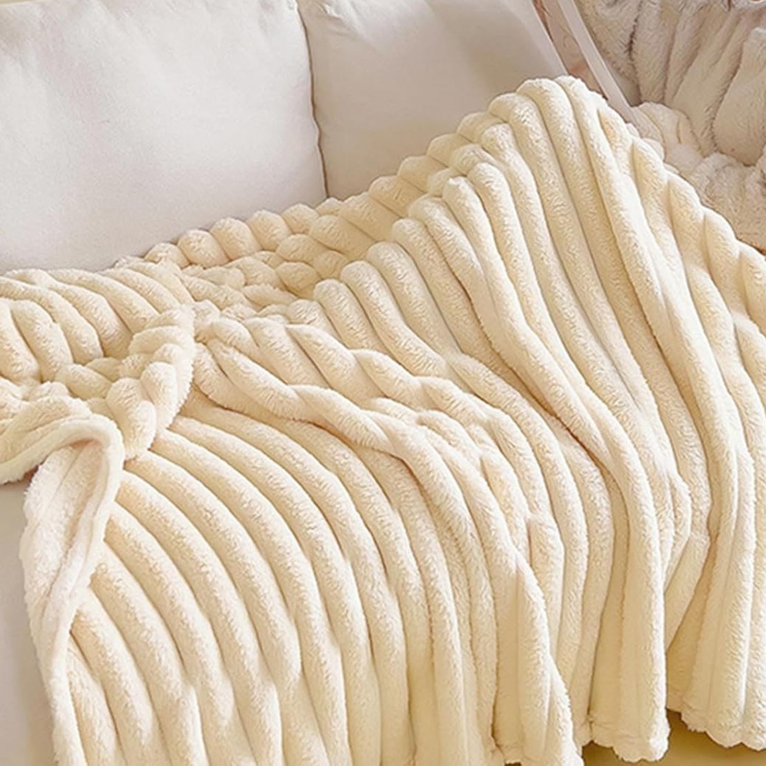 Couverture en laine, plaid, jeté de canapé, doux et confortable, poils longs, hiver - blanc - 100 x 150 cm - 4