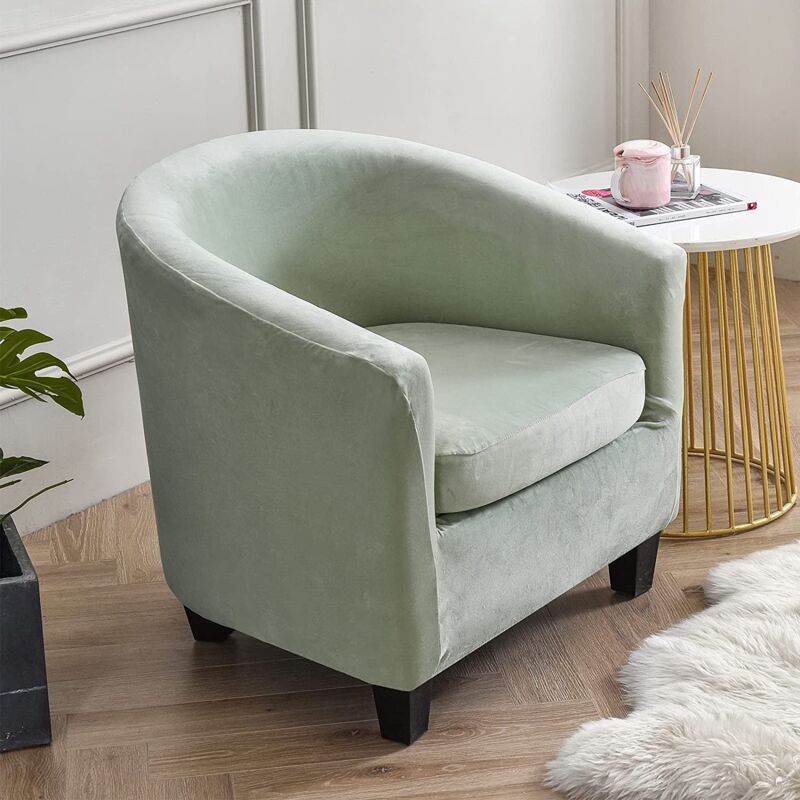 Velours Housse de Fauteuil Club Cabriolet Ensemble de 2 Pièces avec Housse de Coussin, Housse Fauteuil Salon Crapaud Extensible Tub Chair, VERT CLAIR - 4