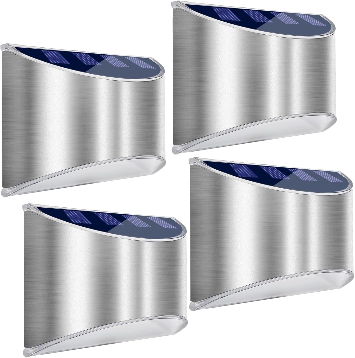 Zestaw 4 lamp solarnych do użytku na zewnątrz ze stali nierdzewnej – wodoodporne lampy solarne LED – zewnętrzne lampy ścienne – białe światło – ogrodo
