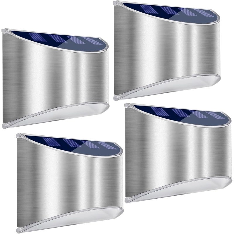 Zestaw 4 lamp solarnych do użytku na zewnątrz ze stali nierdzewnej – wodoodporne lampy solarne LED – zewnętrzne lampy ścienne – białe światło – ogrodo