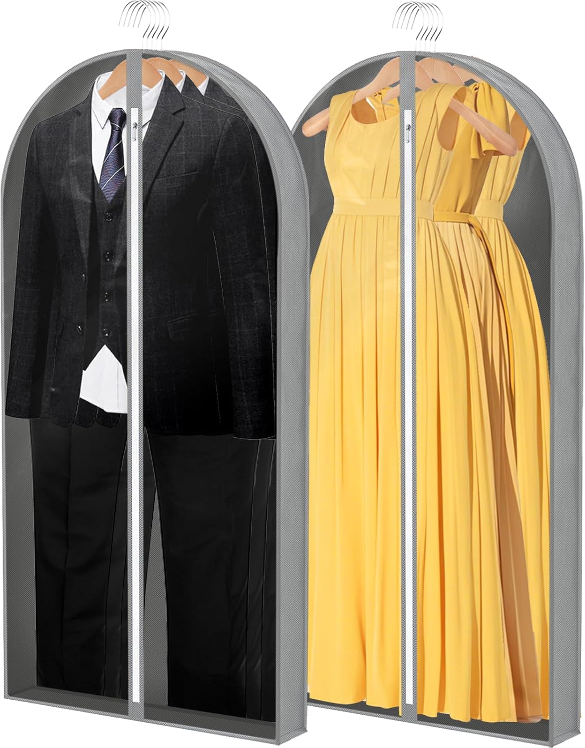 Zestaw 2 przezroczystych, wiszących pokrowców na ubrania z zamkiem błyskawicznym, 152 x 60 x 10 cm, na garnitury i płaszcze.