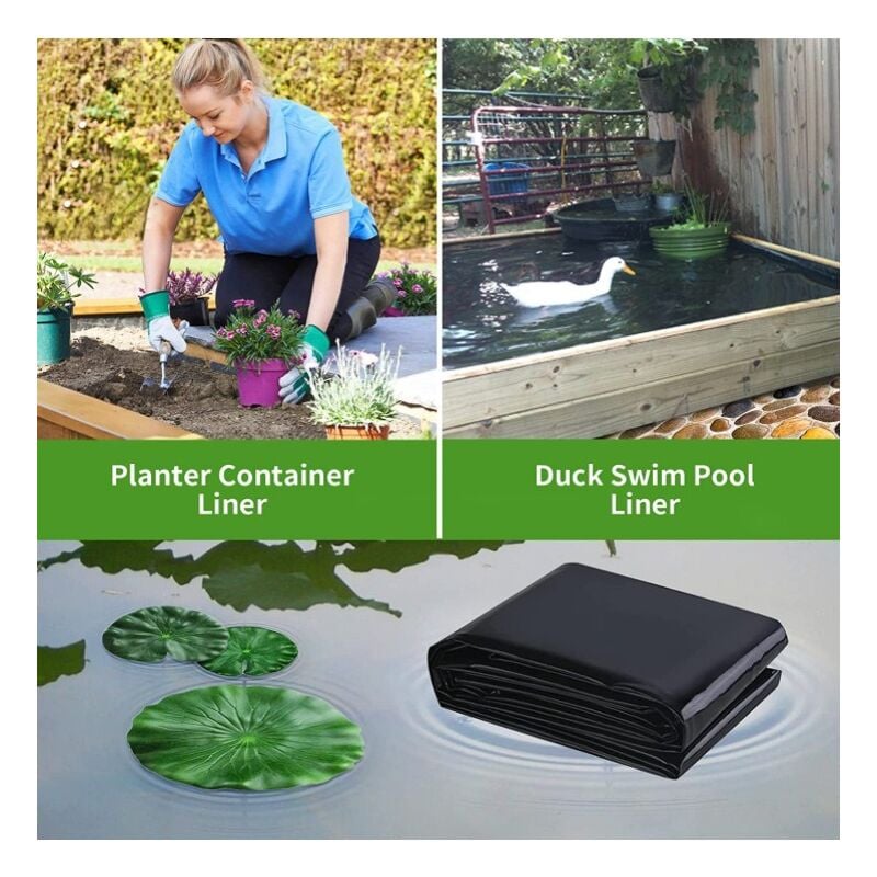 Bâche pour bassin à poissons, bâche pour piscine, bâche préfabriquée, adaptée aux étangs, au jardinage, 1,2 m x 2,1 m x 0,2 mm, noire - 7