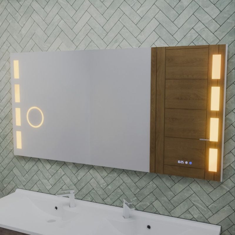 Miroir LED réglable EXCELL PLUS - 140 x 70 cm avec antibuée, loupe et horloge - 6
