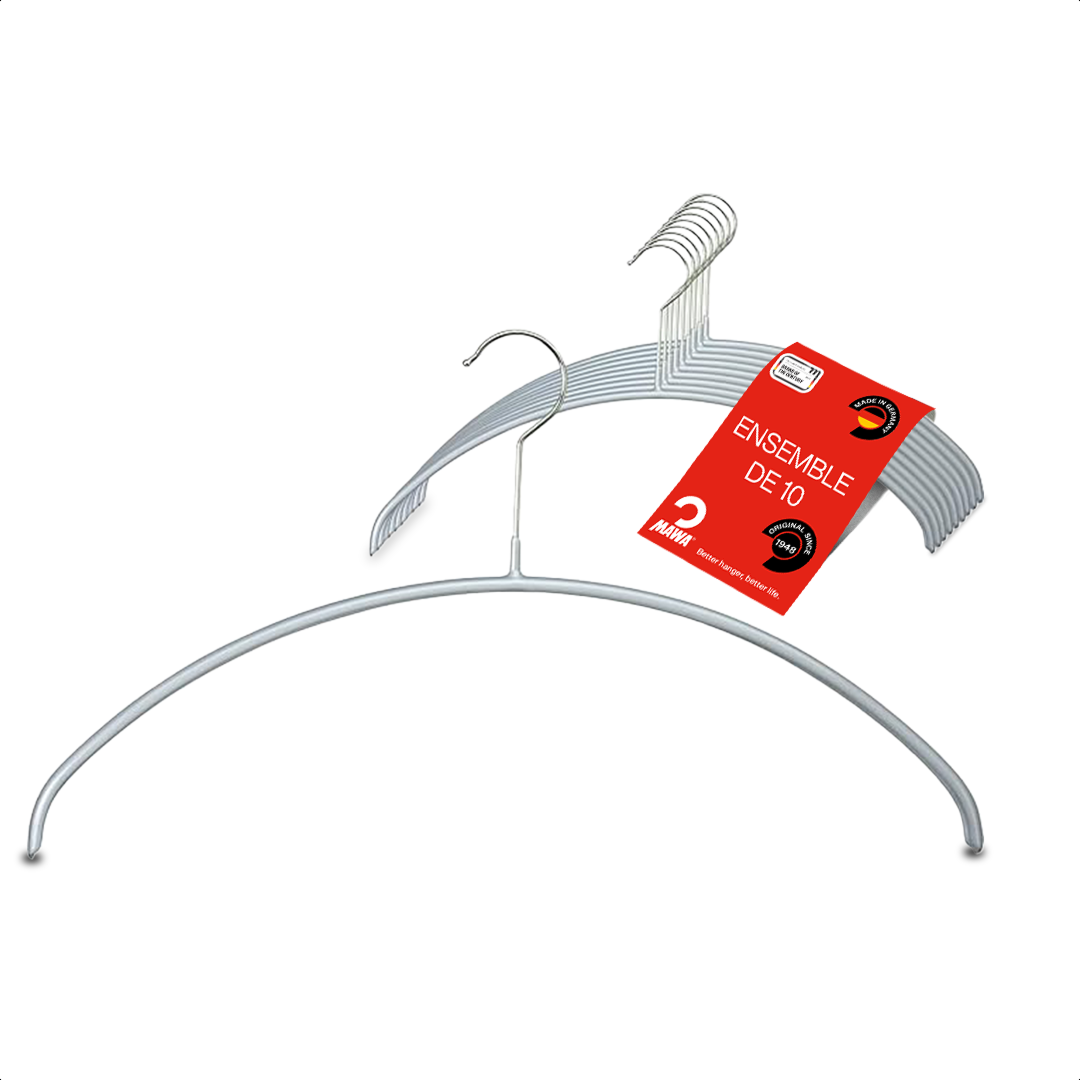 MAWA Cintres Silhouette F Lot De 10 – Métal Gain De Place 41 Cm Blanc Antidérapant Rotatif