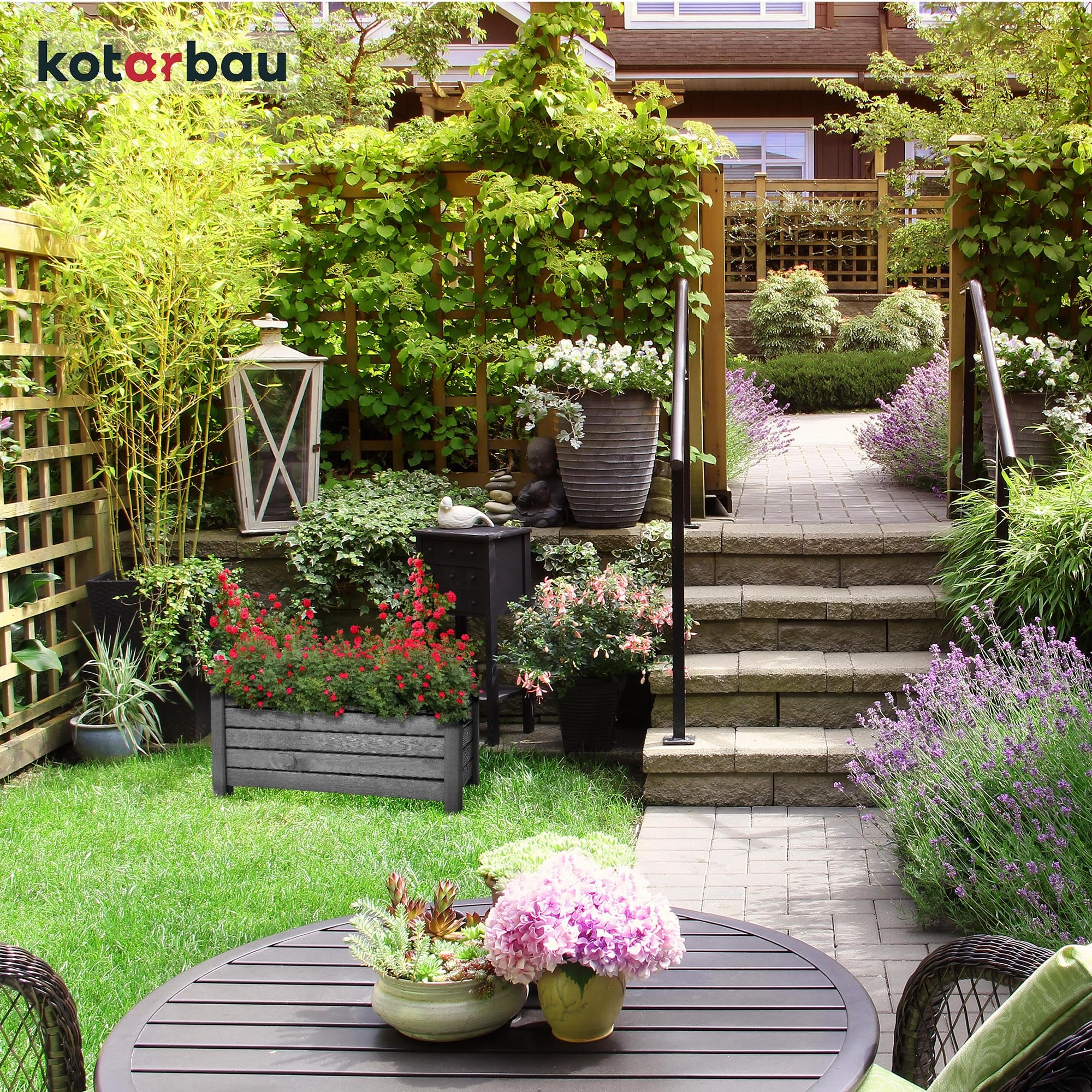 KOTARBAU Pot de fleurs en bois 60 x 33 x 25 cm Jardinière en pin carbonisé Pot de plantes Jardinière - Idéal pour jardin terrasse balcon - Anthracite - 7