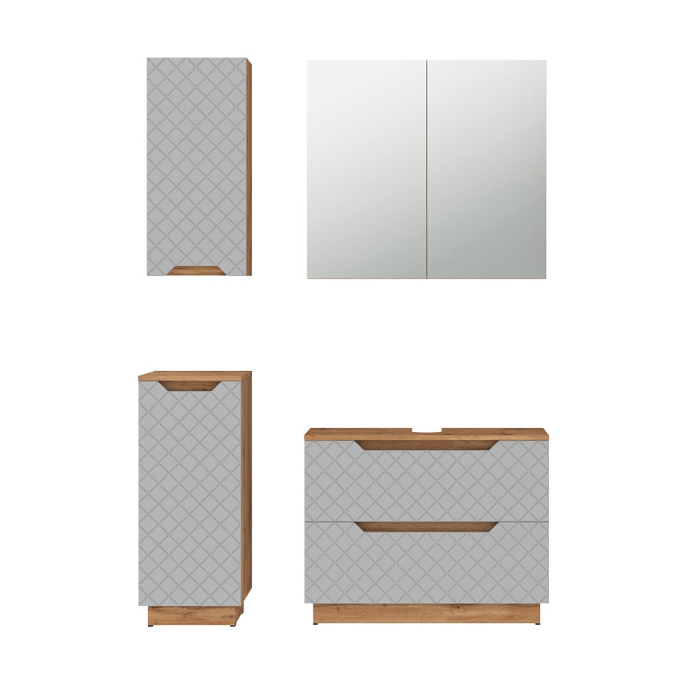 Vicco Zestaw mebli łazienkowych Lotta, Dąb/szary ze strukturą płytek, 4 części