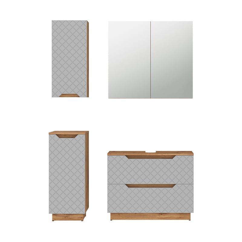Vicco Zestaw mebli łazienkowych Lotta, Dąb/szary ze strukturą płytek, 4 części