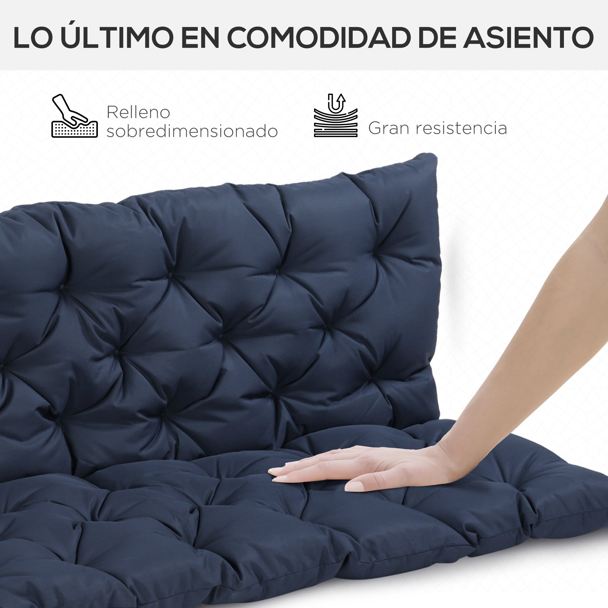Almofada para Banco com Encosto Outsunny Poliéster e Algodão Azul marrinho 150x98x8cm - 5