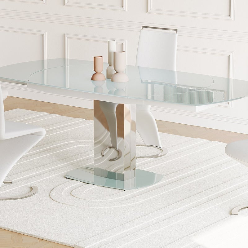 Stół do jadalni rozkładany TALICIA - Szkło hartowane i metal - Dla 6 – 8 osób - Kolor biały