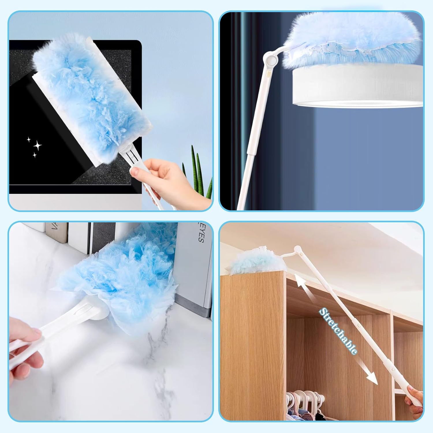 32 Pièces pour Plumeau Poussiere Recharge Kit,3D 360° pour Duster Nettoyage Recharge, avec Poignée Plumeau & Perche Télescopique - 6