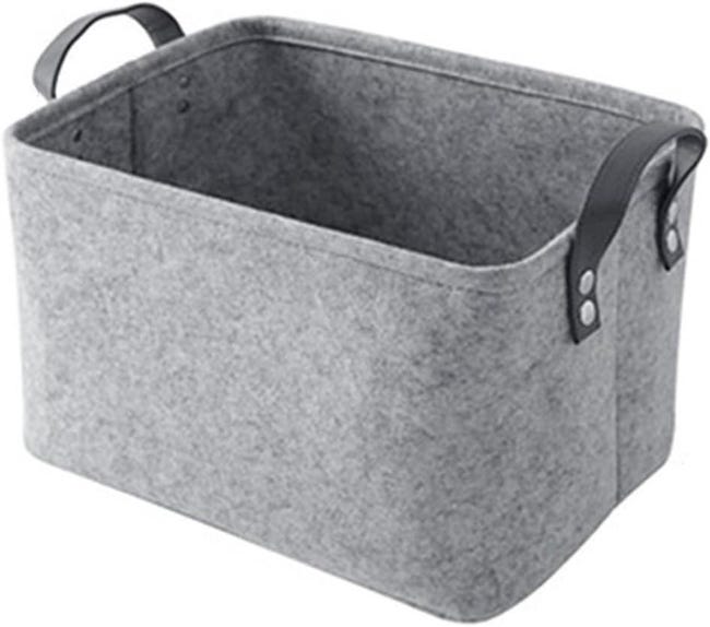 Boîte De Rangement En Feutre Gris Avec Poignées - Panier Pliable Rectangulaire 39x29x25cm Pour Vêtements, Serviettes Et Accessoires