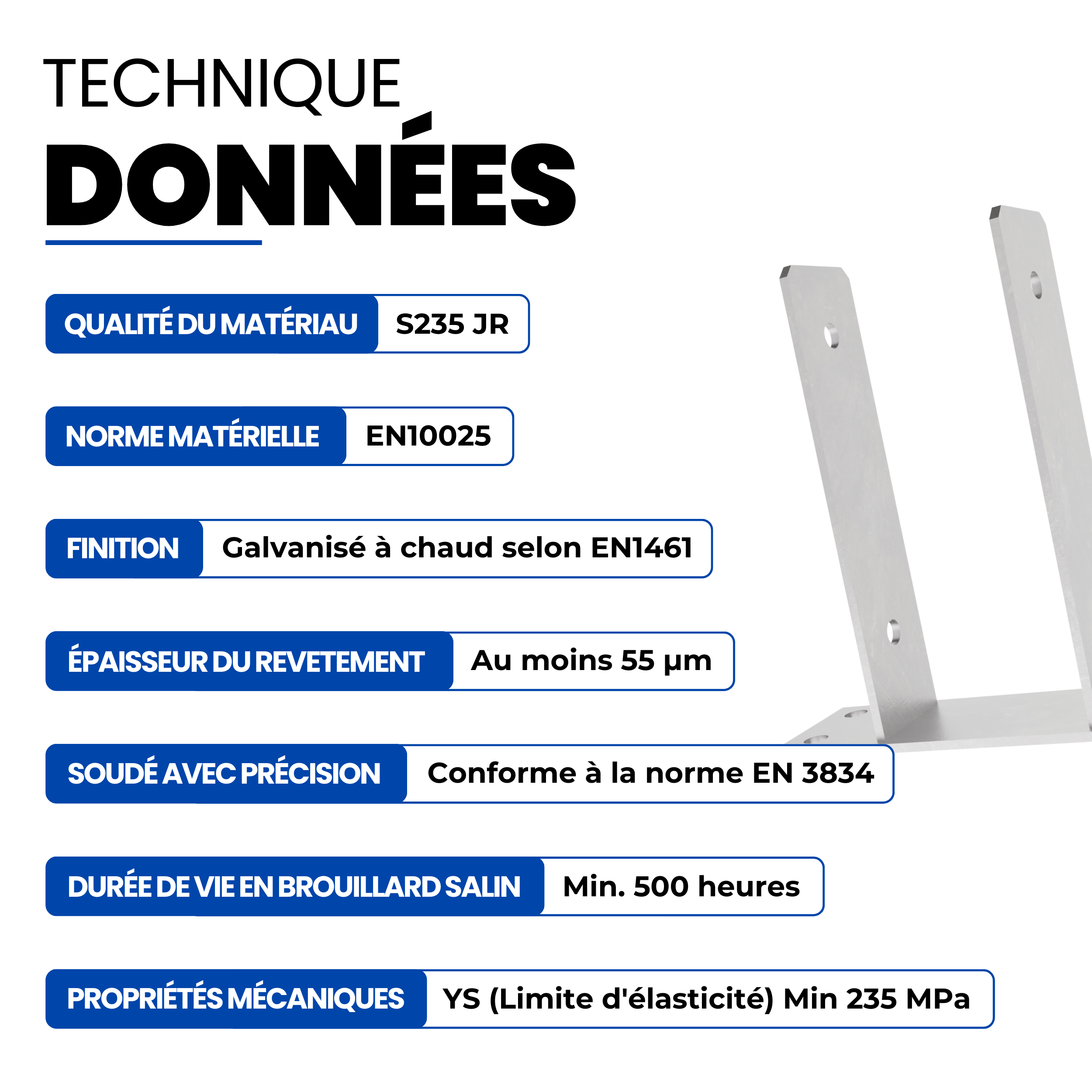 Support de poteau U 101 x 200 mm GEZU IMPEX Galvanisé à Chaud Platine bois pied Poteaux clôture - 4