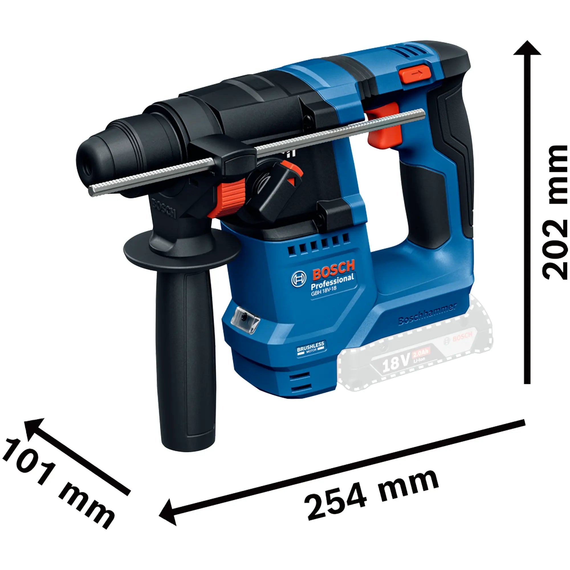 BOSCH GBH 18V-18 Tassellatore a batteria 18 V SDS Plus, 2×2,0 Ah, 1,5 J. - 3