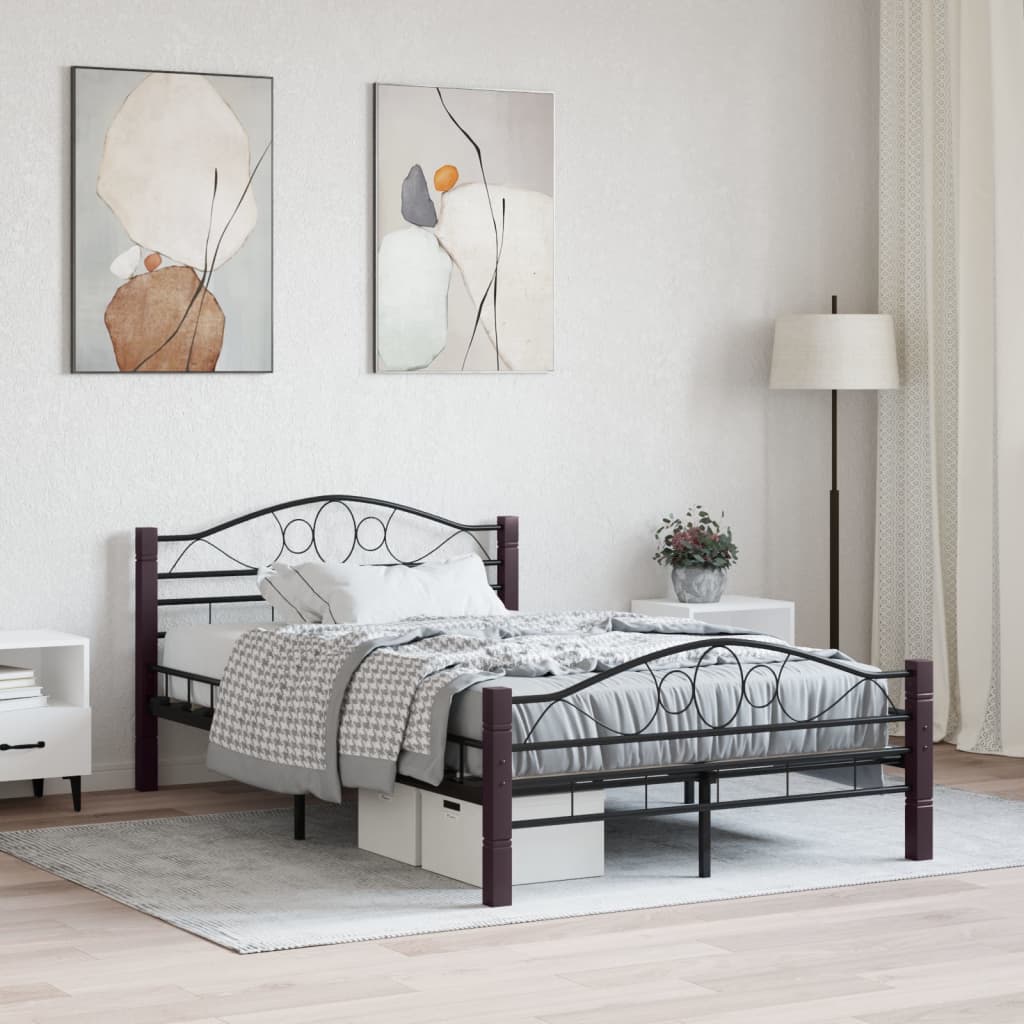 CADRE DE LIT ANCIEN 1.20m, métal + bois Peint, roulette, sans